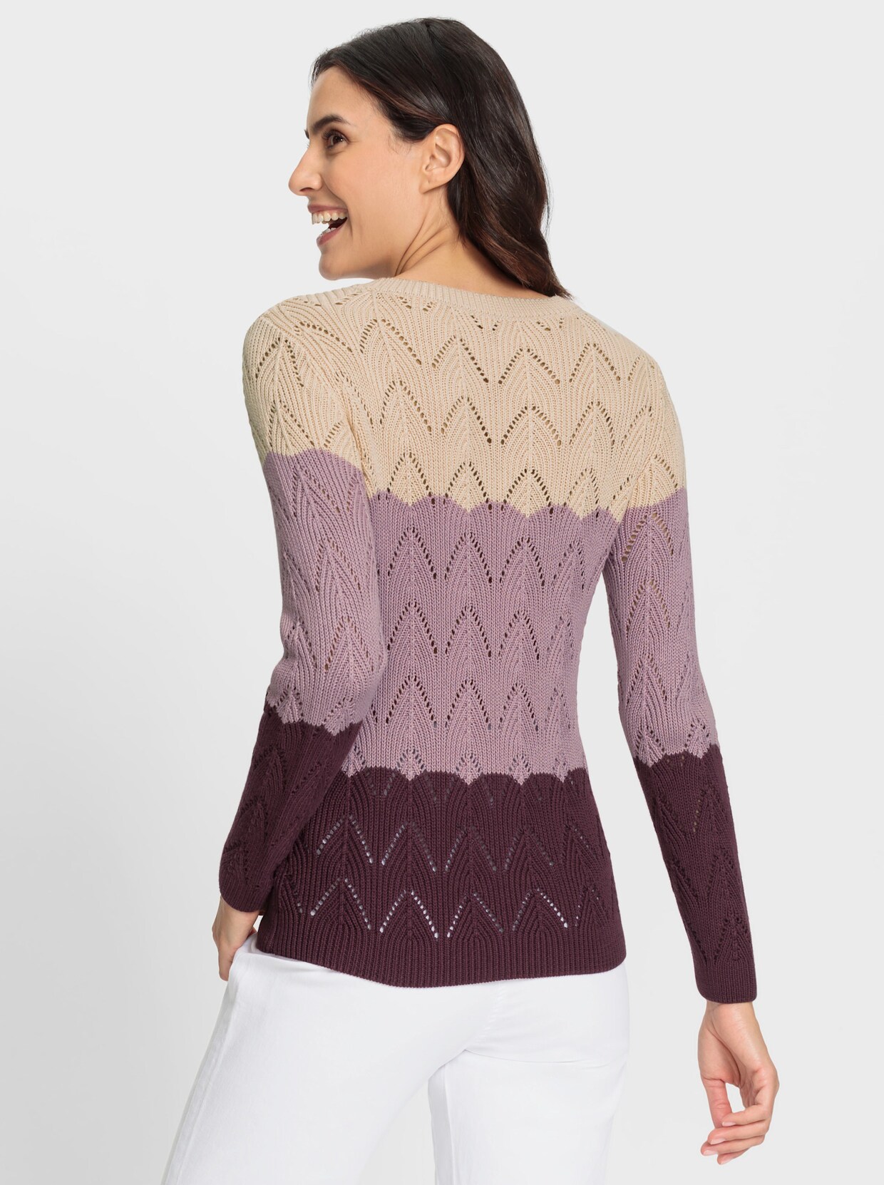 Ajourpullover - bordeaux/mauve gedessineerd