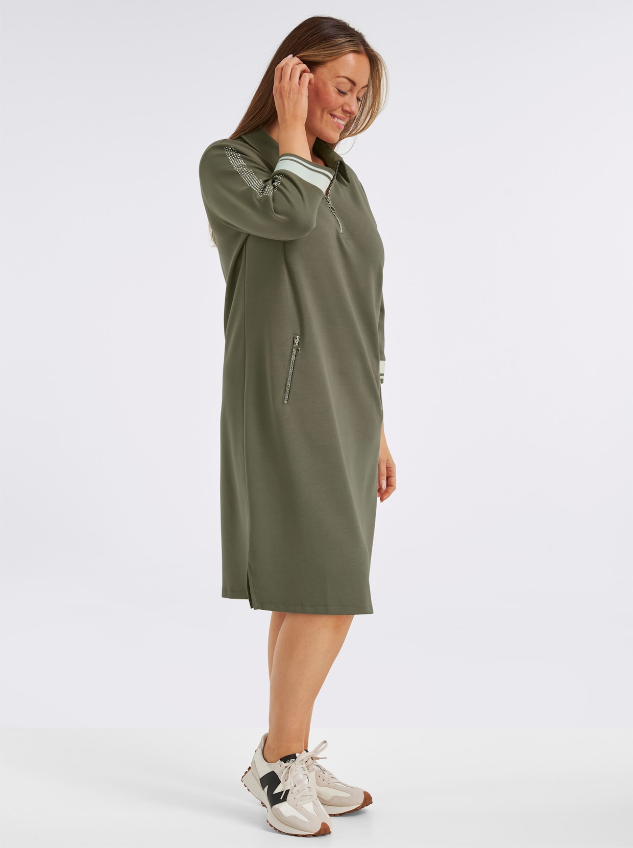 Polokleid im hochwertigen Modal-Mix - khaki-weiß