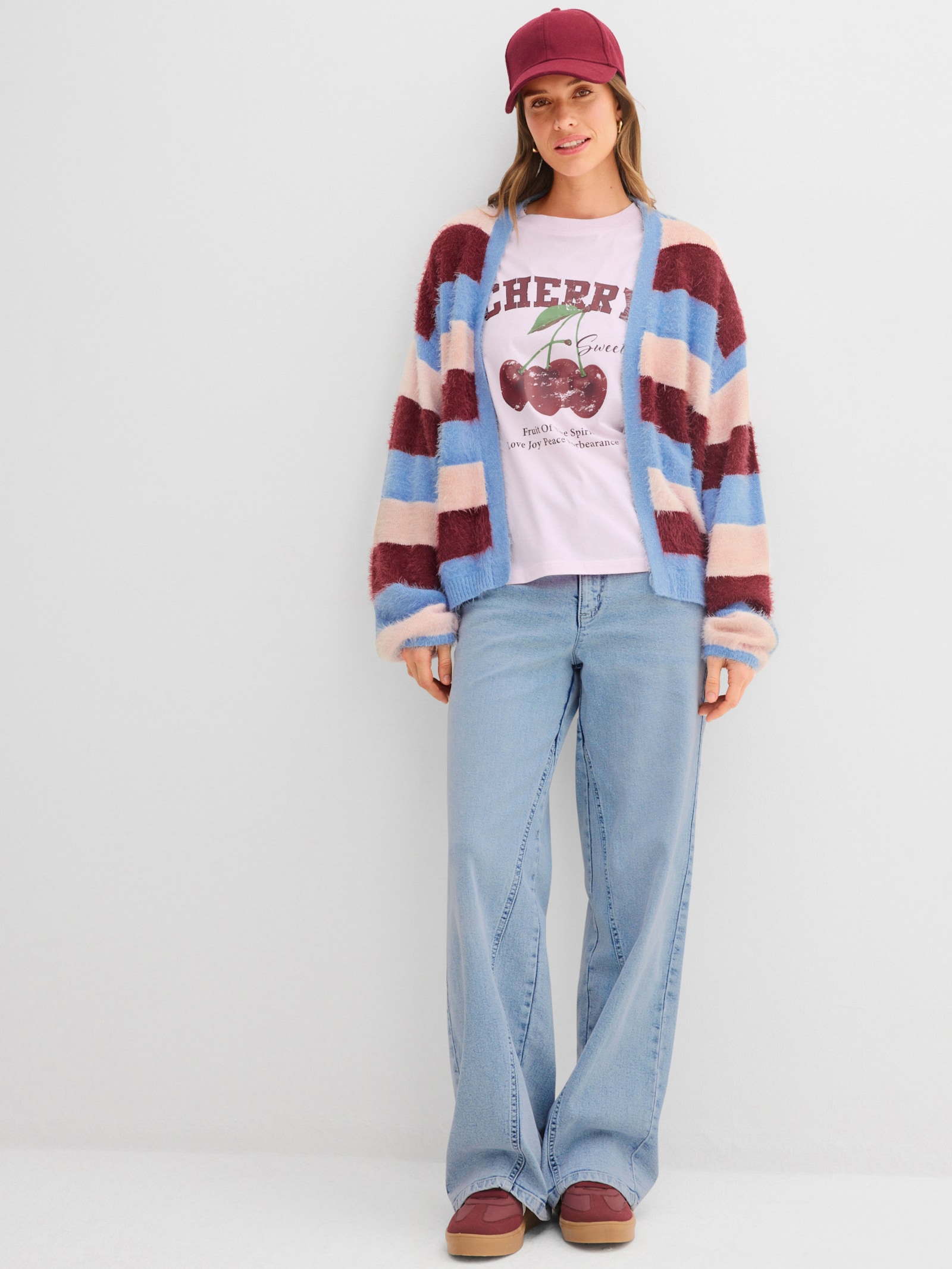 Kurzarmshirt mit Kirschen-Motiv - hellrosé-kirsche-bedruckt