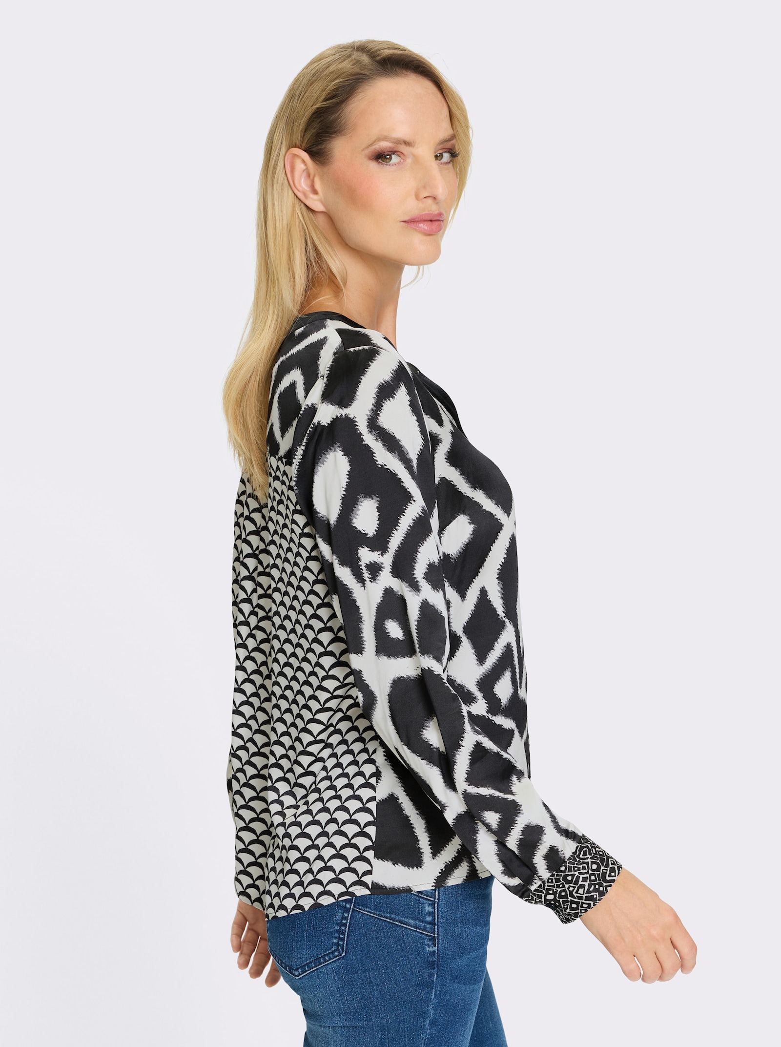 heine Druckbluse - ecru-schwarz-bedruckt