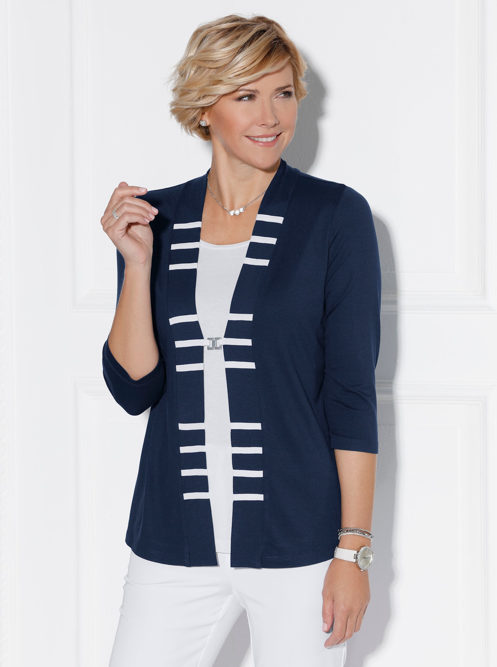 2-in-1-Shirt mit Zier-Elementen - marine-ecru