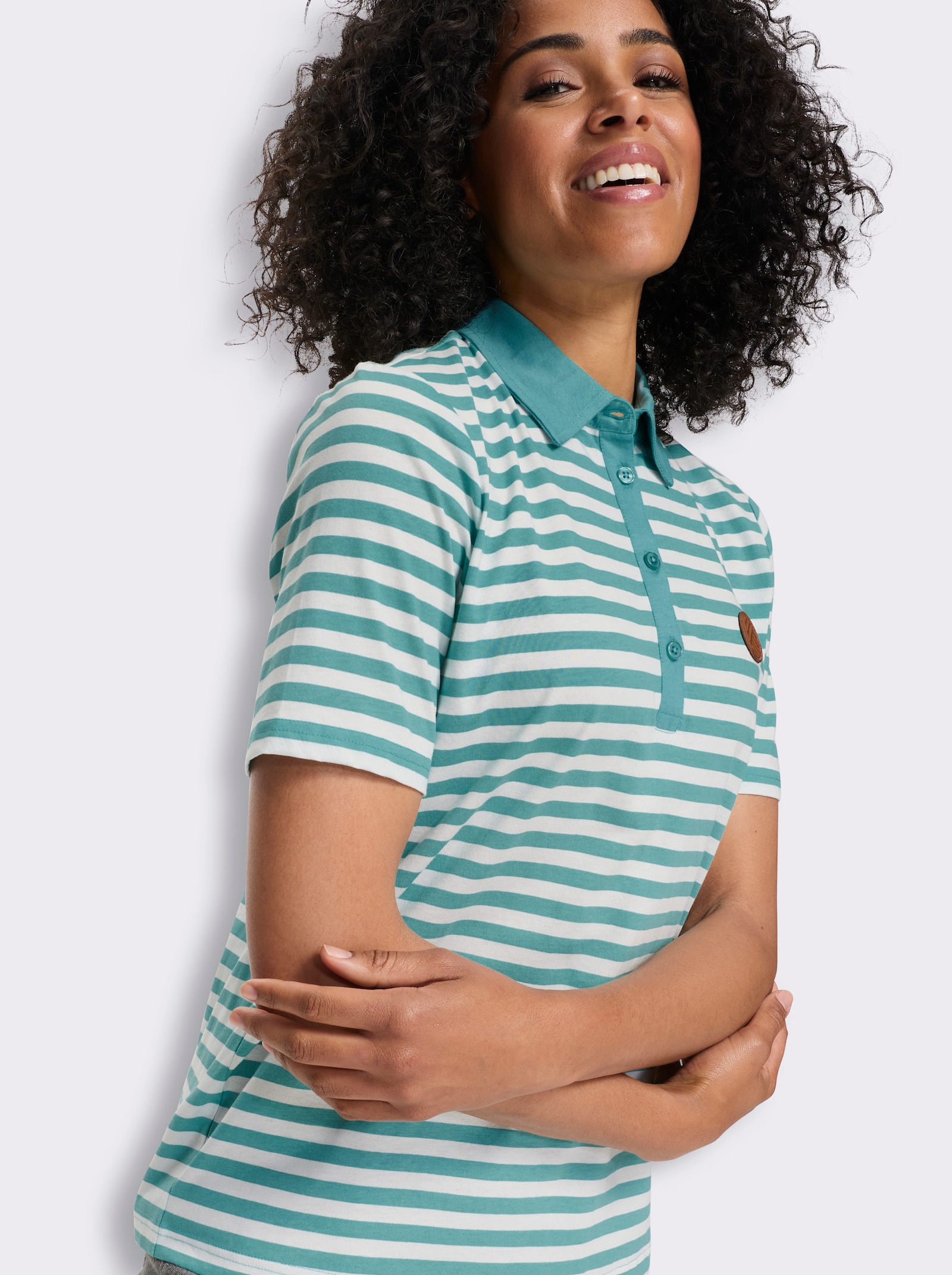 Poloshirt met patch van imitatieleer - oceaan/wit gestreept