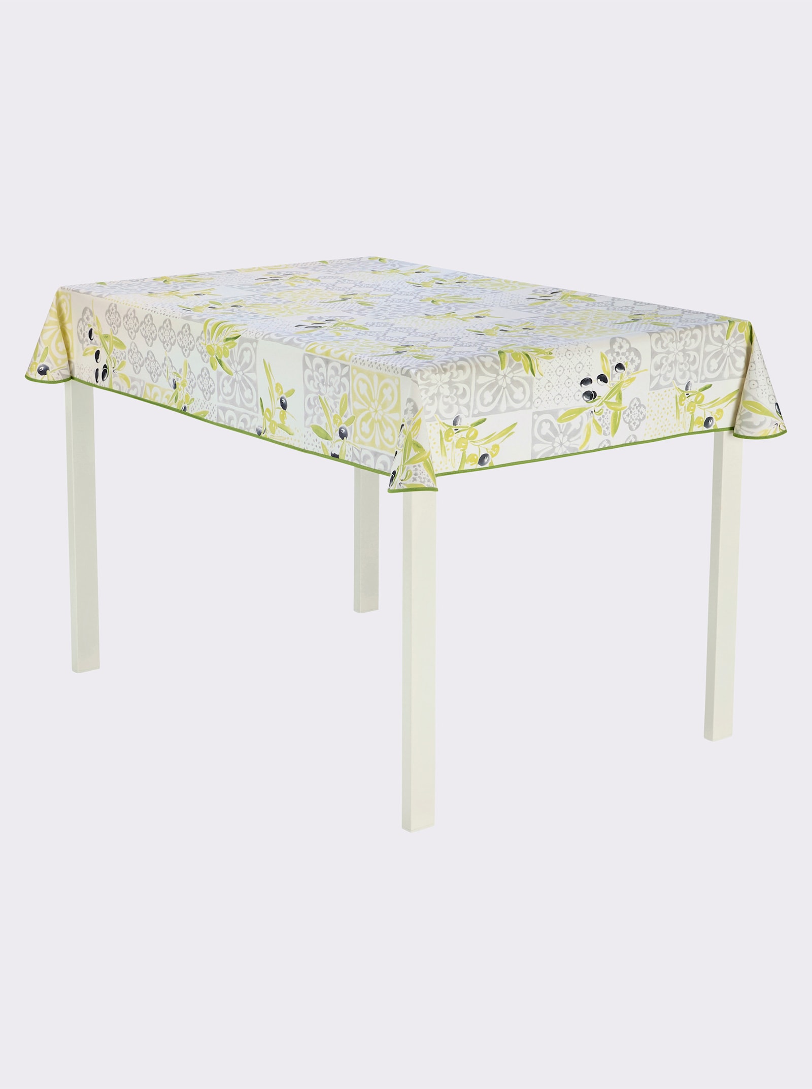 Tischdecke - hellgrau-oliv-bedruckt