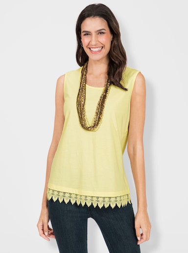 Shirttop mit Spitzenbordüre - zitrone