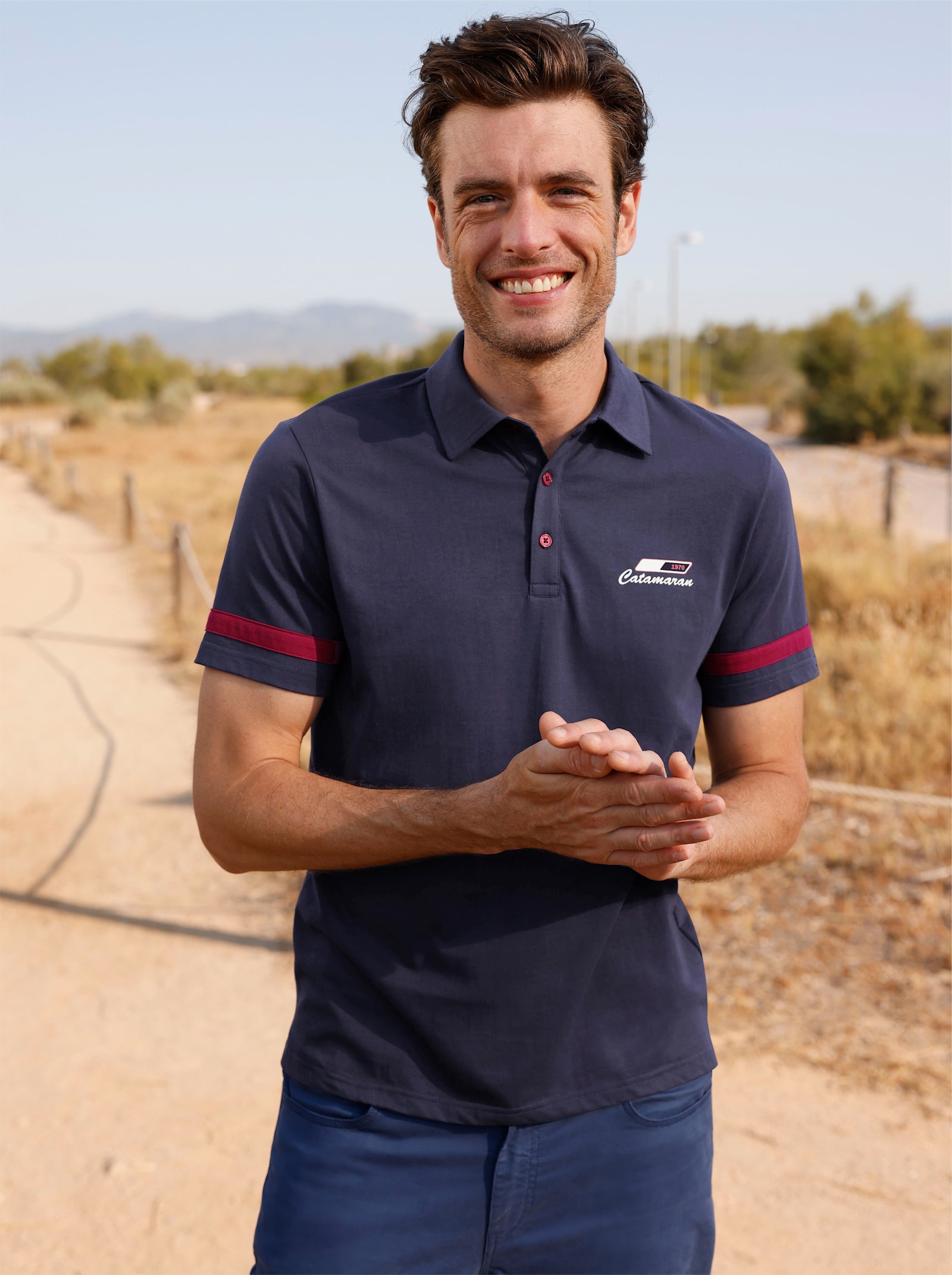 Poloshirt mit Print - marine-kirsche