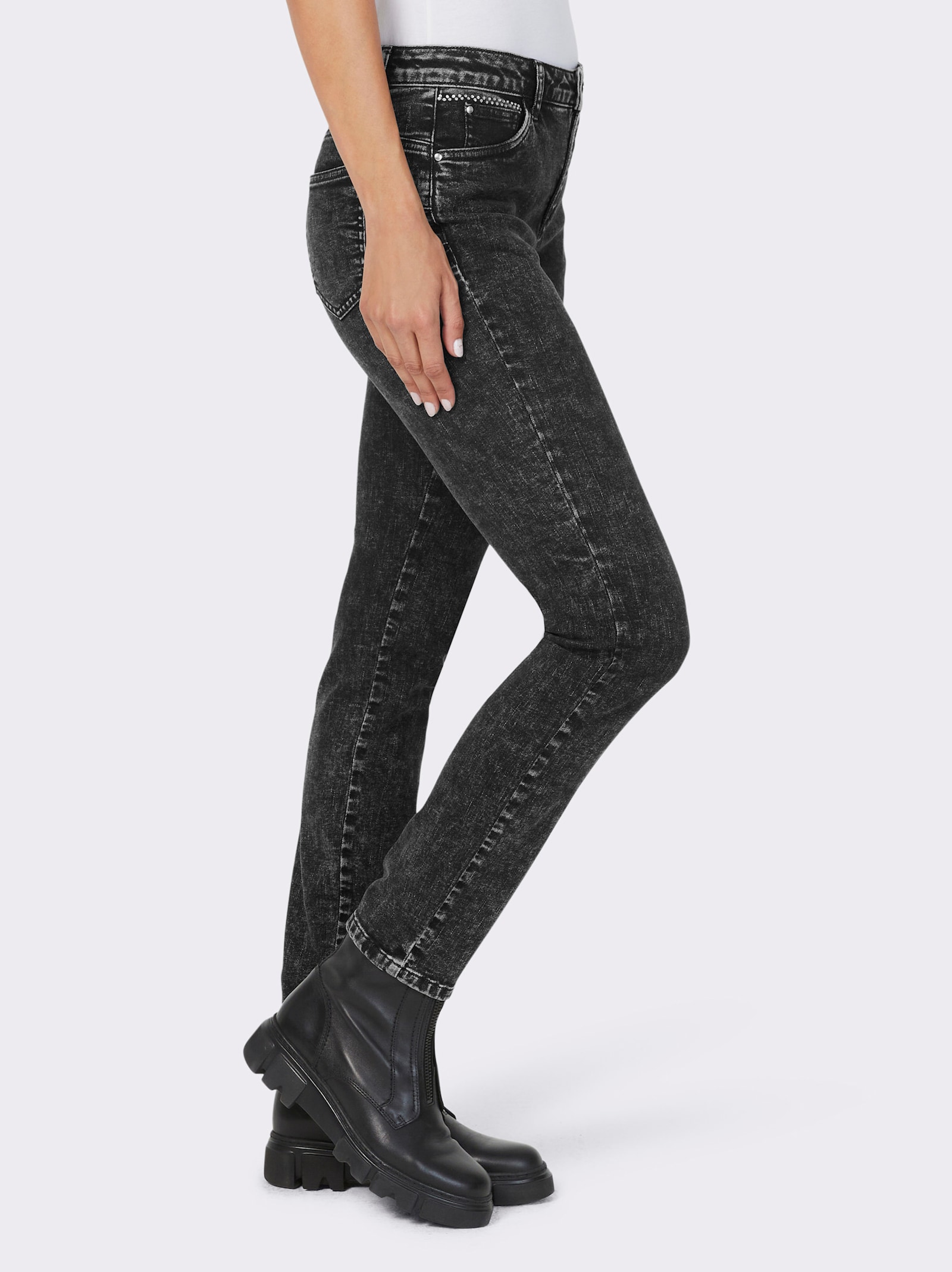 heine Röhrenjeans mit Glitzersteinchen-Applikation - black denim