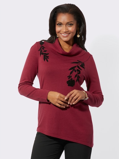 Langarm-Pullover mit asymmetrischem Saum - dunkelrot