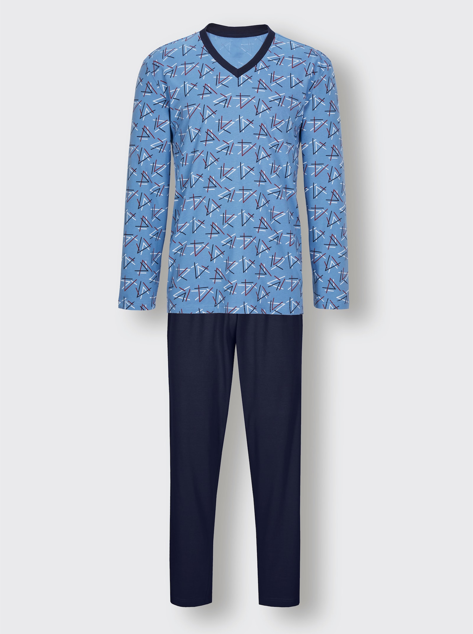 wäschepur men Schlafanzug - mittelblau-marine-bedruckt
