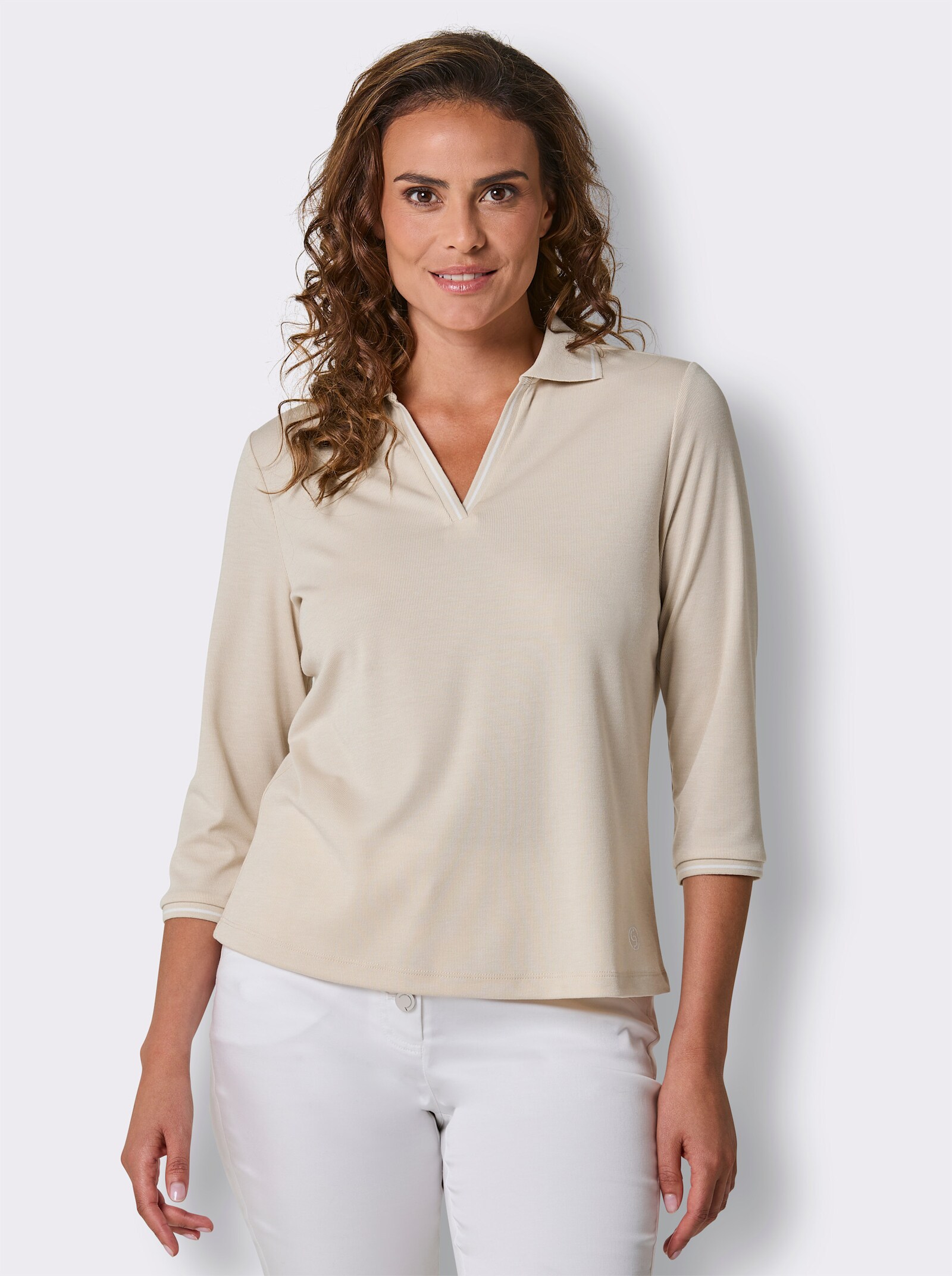 CREATION L PREMIUM Poloshirt mit Kontrastdetails - sand