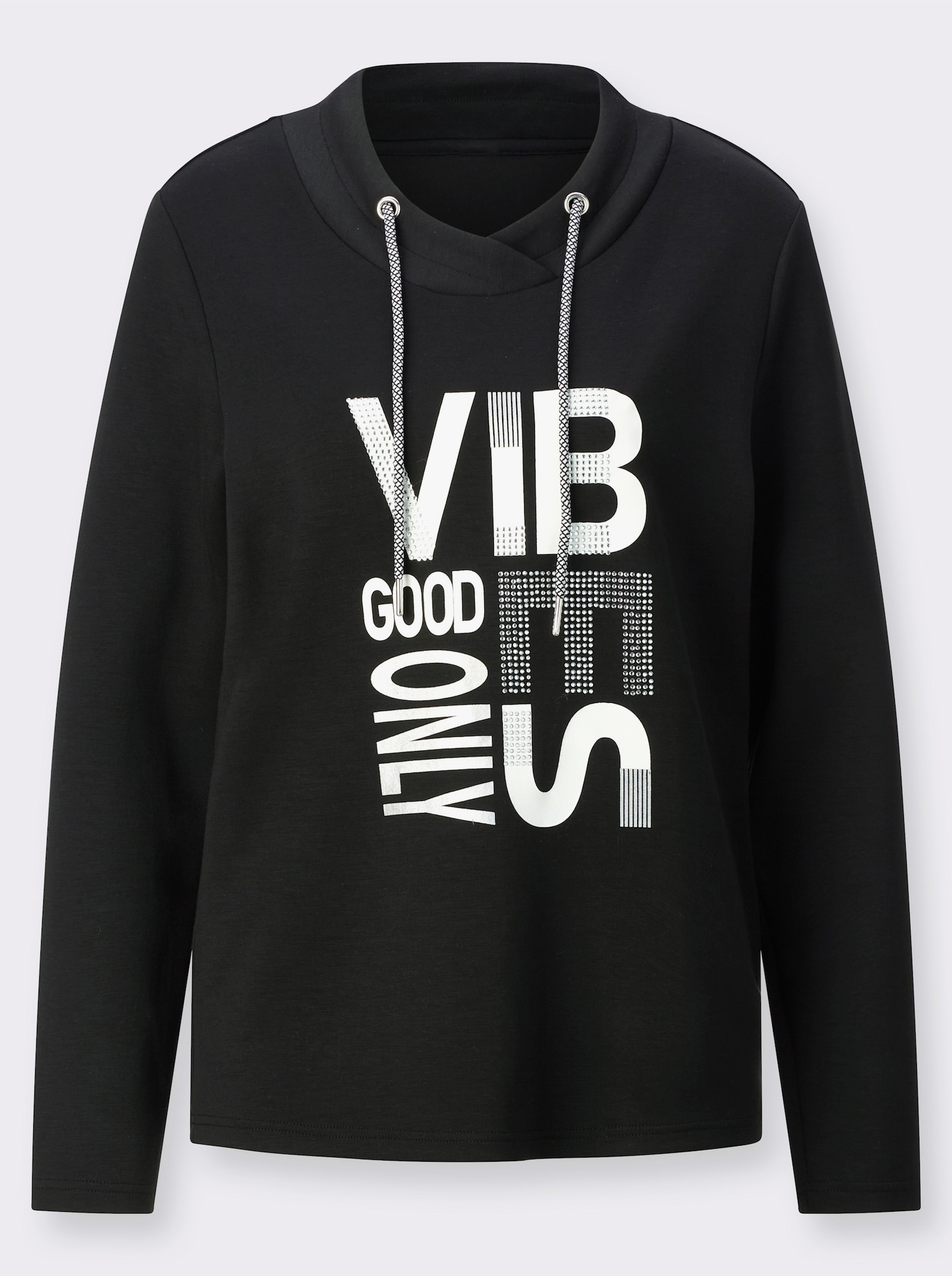 Langarmshirt mit silberfarbigem Print - schwarz