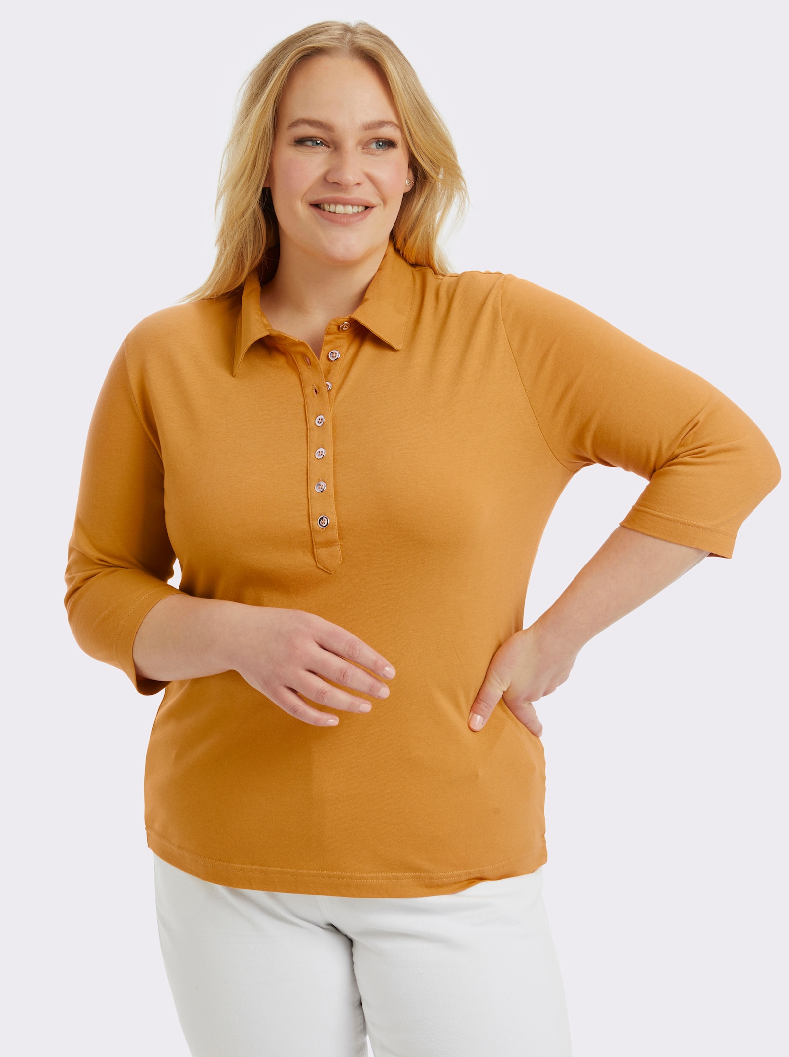 Poloshirt mit langer Knopfleiste - maisgelb