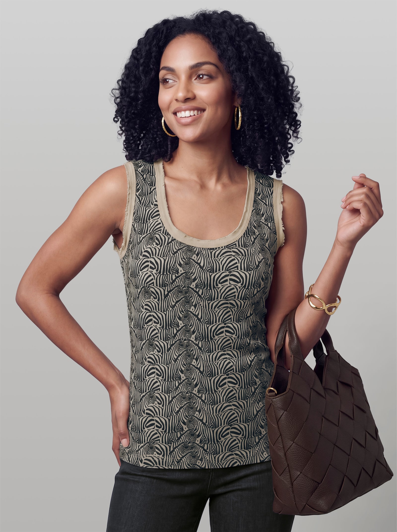 heine Tanktop mit Zebra-Print - sand-schwarz-bedruckt