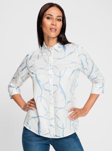 heine Hemdbluse - ecru-eisblau-bedruckt