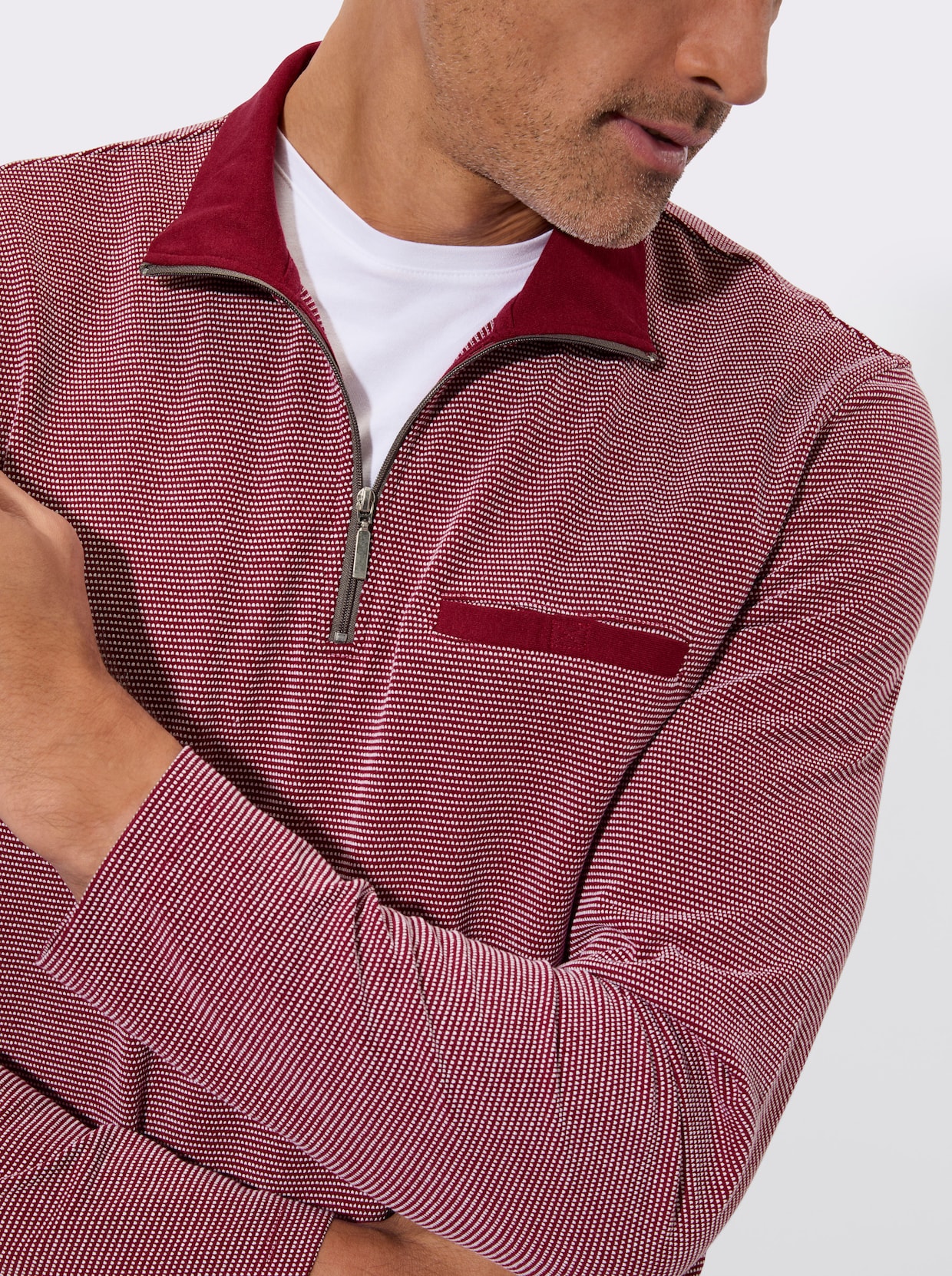 Sweatshirt mit Brusttasche - dunkelrot-gemustert