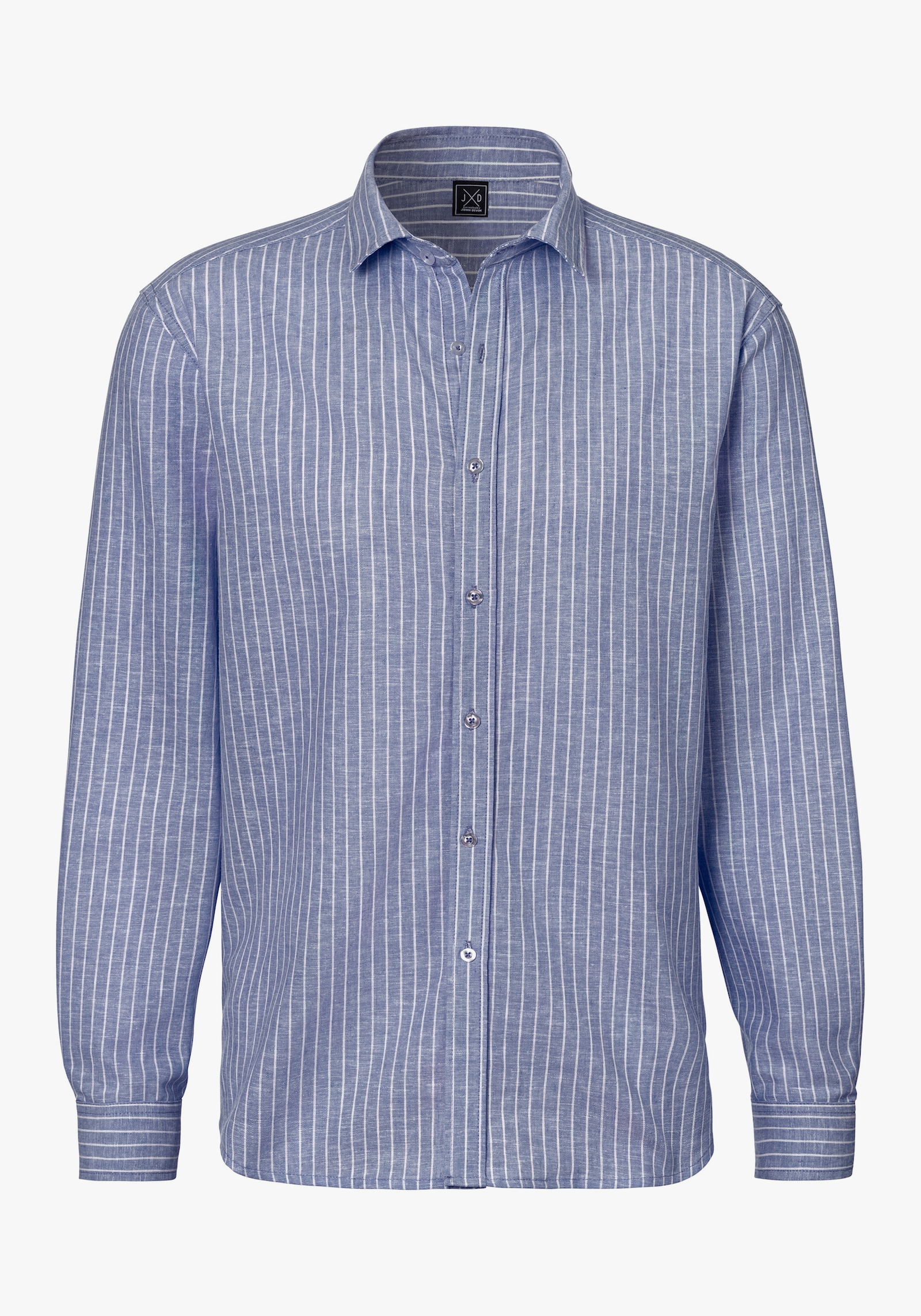 John Devin Langarmhemd - blau-weiß-gestreift