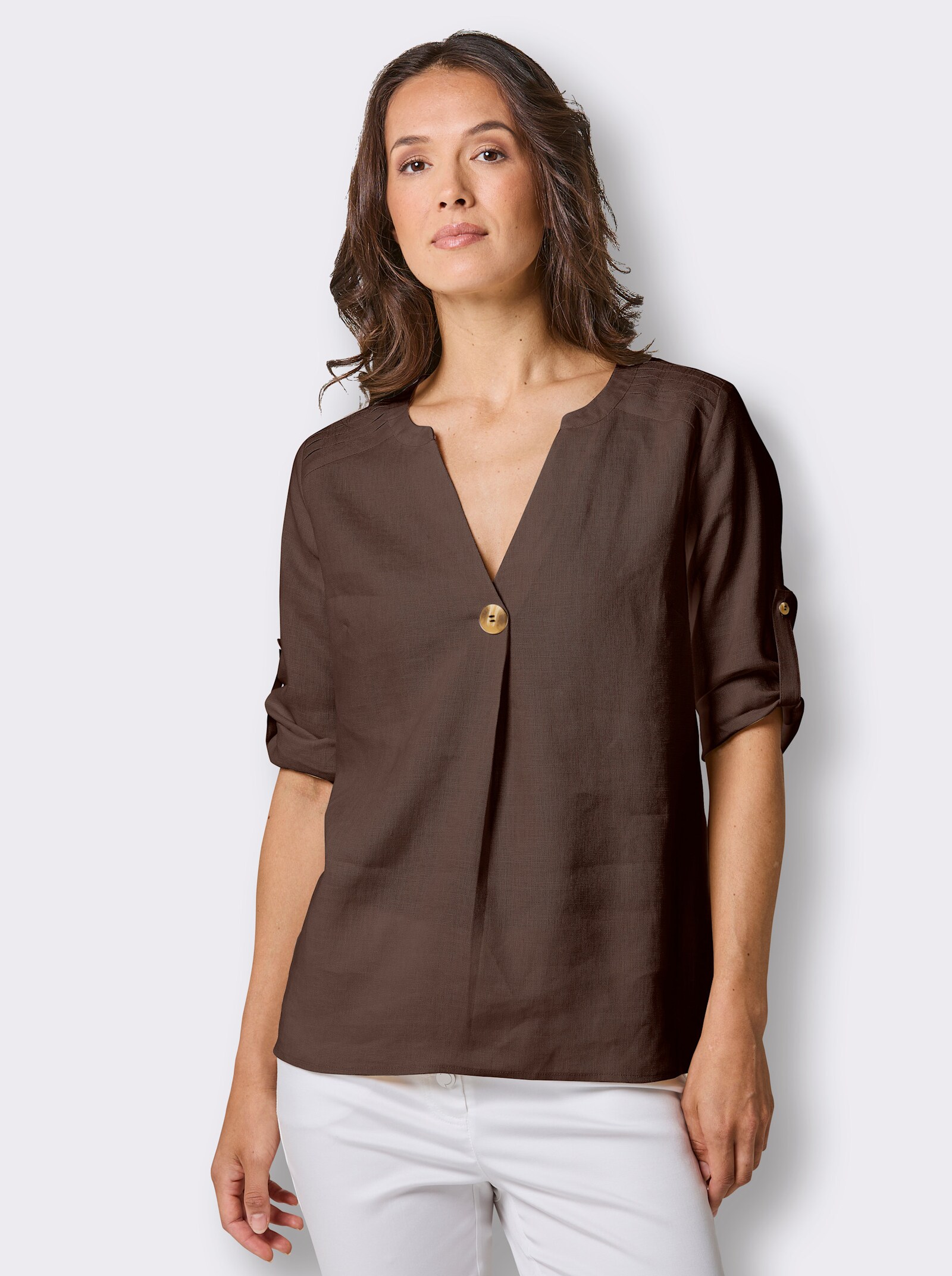 CREATION L PREMIUM Longbluse mit Falte - schoko-meliert