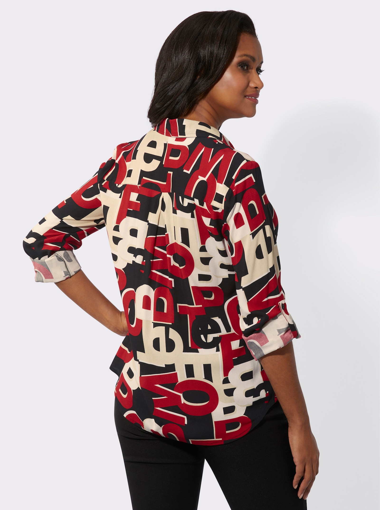 Langarm-Bluse im Lettering-Dessin - rot-schwarz-bedruckt