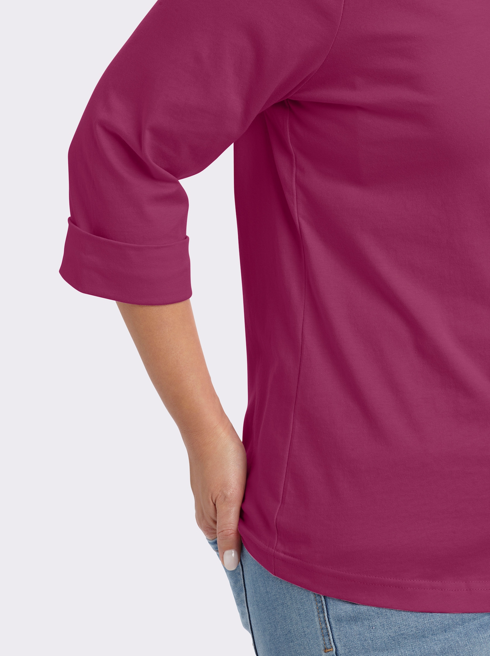 Rundhalsshirt mit 3/4-langen Ärmeln - brombeer