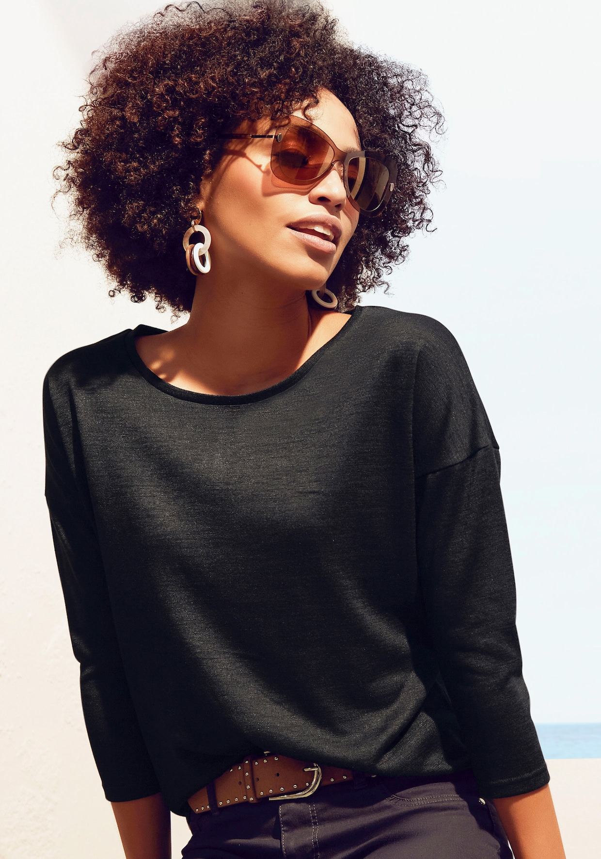 LASCANA Shirt met 3/4-mouw - crème, zwart