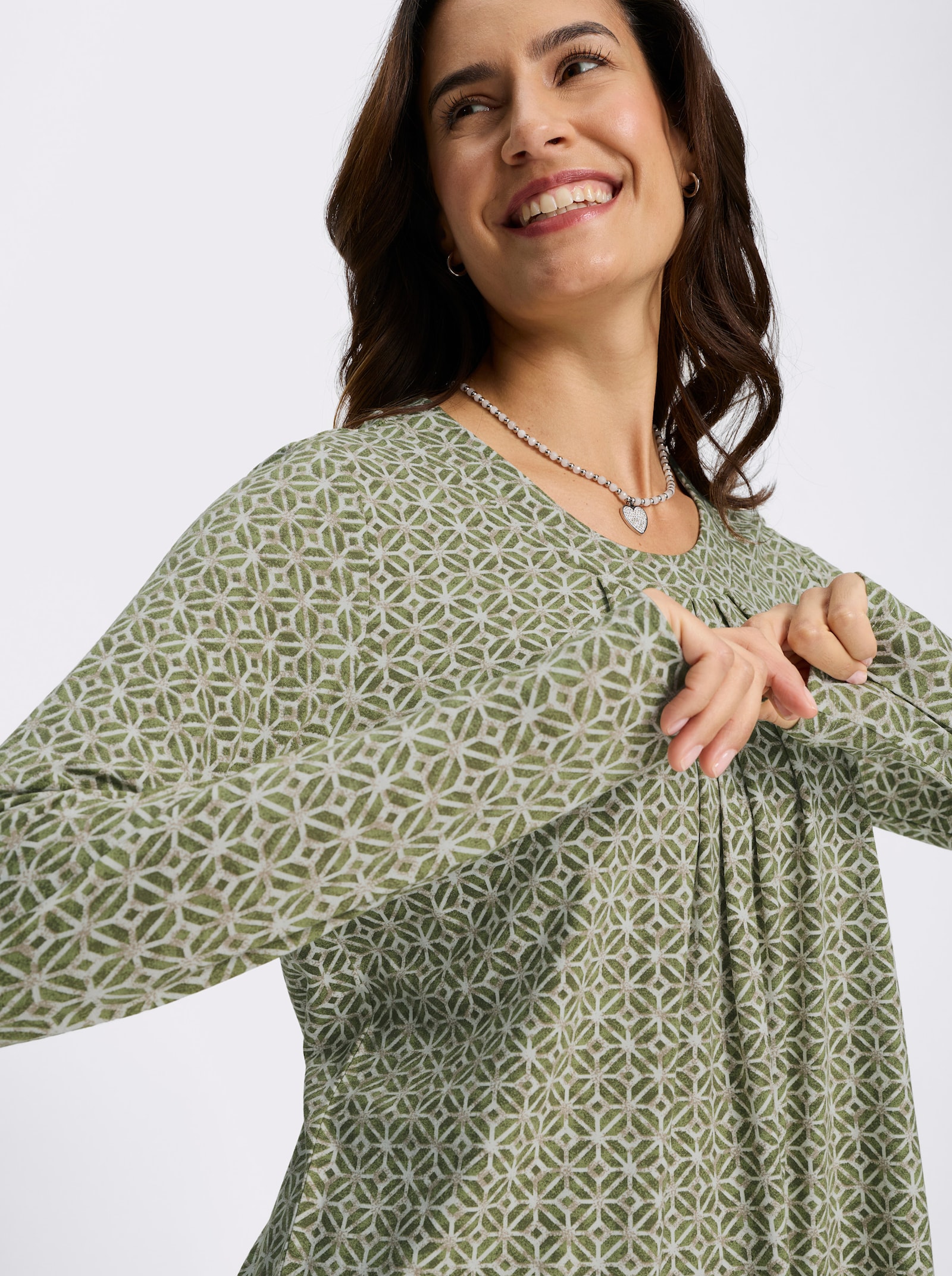 Print-Shirt mit Falten-Details - ecru-schilf-bedruckt