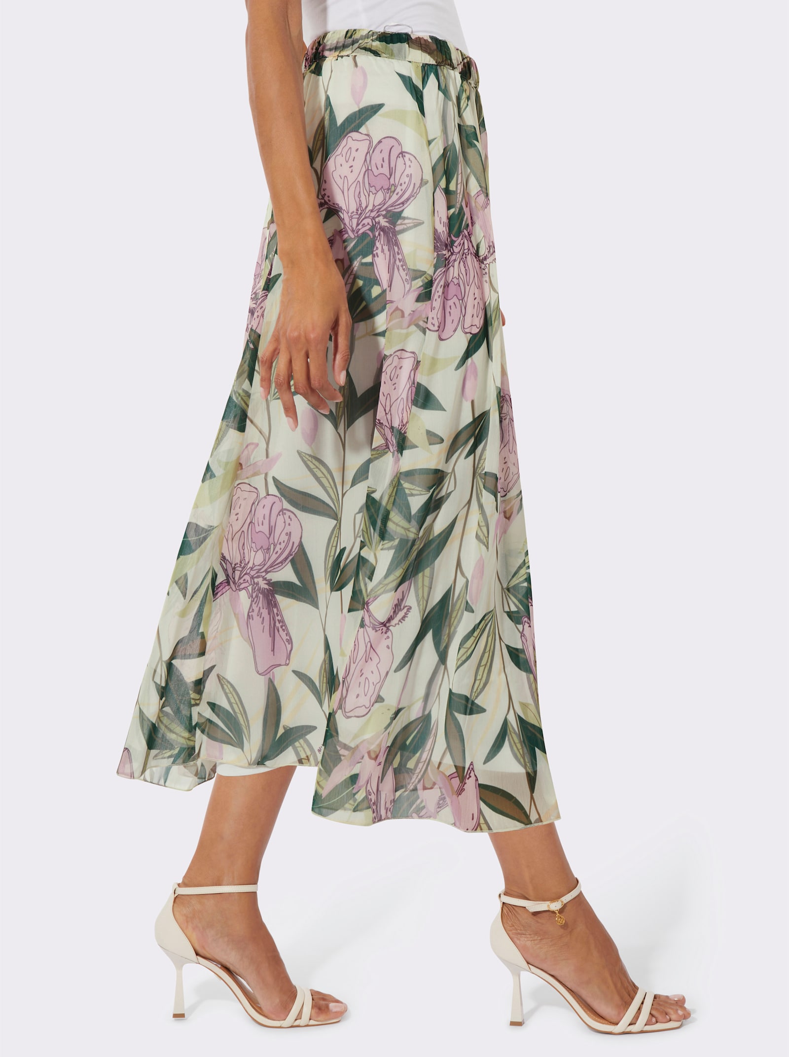 Bahnenrock mit Viskose-Futter - ecru-orchidee-bedruckt