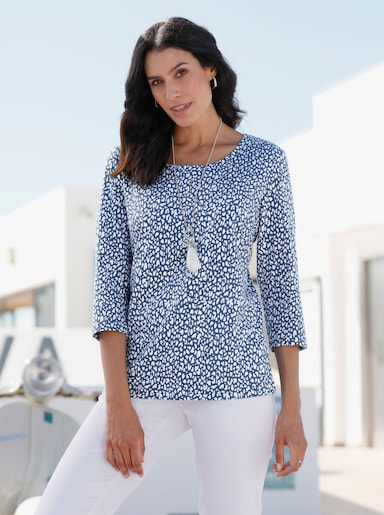3/4-Arm-Shirt mit Minimal-Druck - weiß-jeansblau-bedruckt