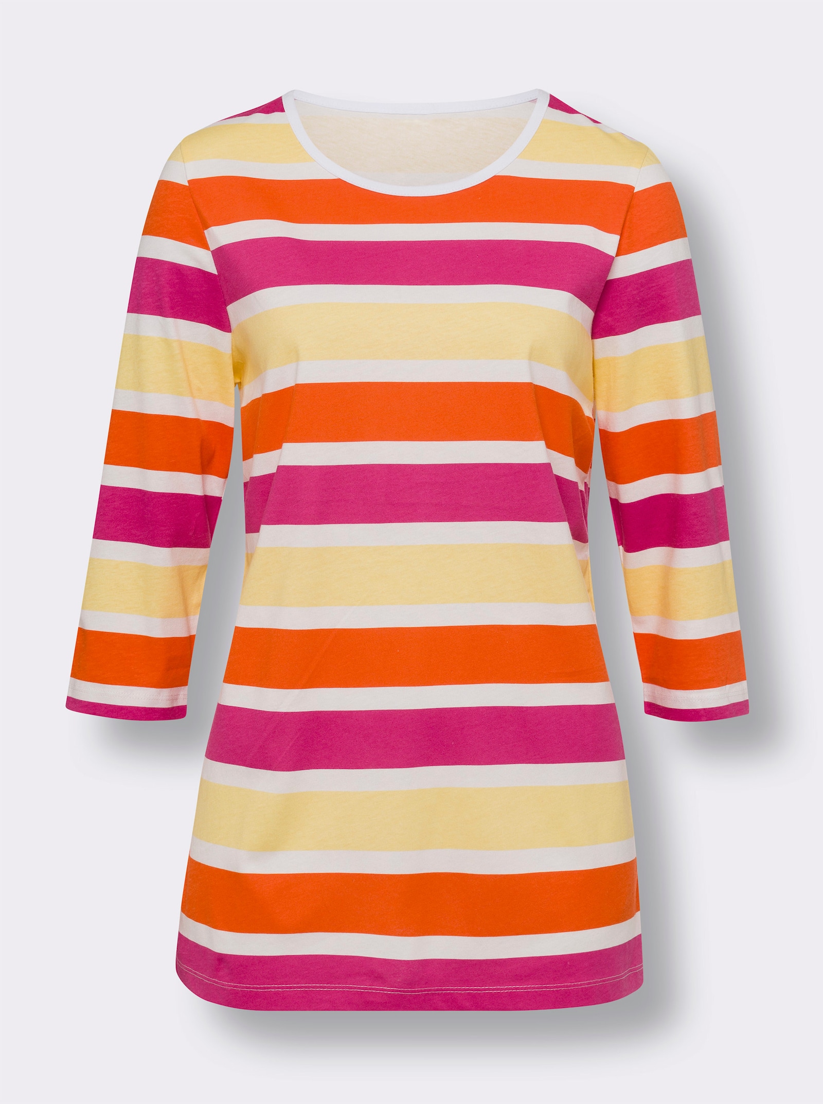 Randig topp med 3/4-ärm - ecru-fuchsia-randig