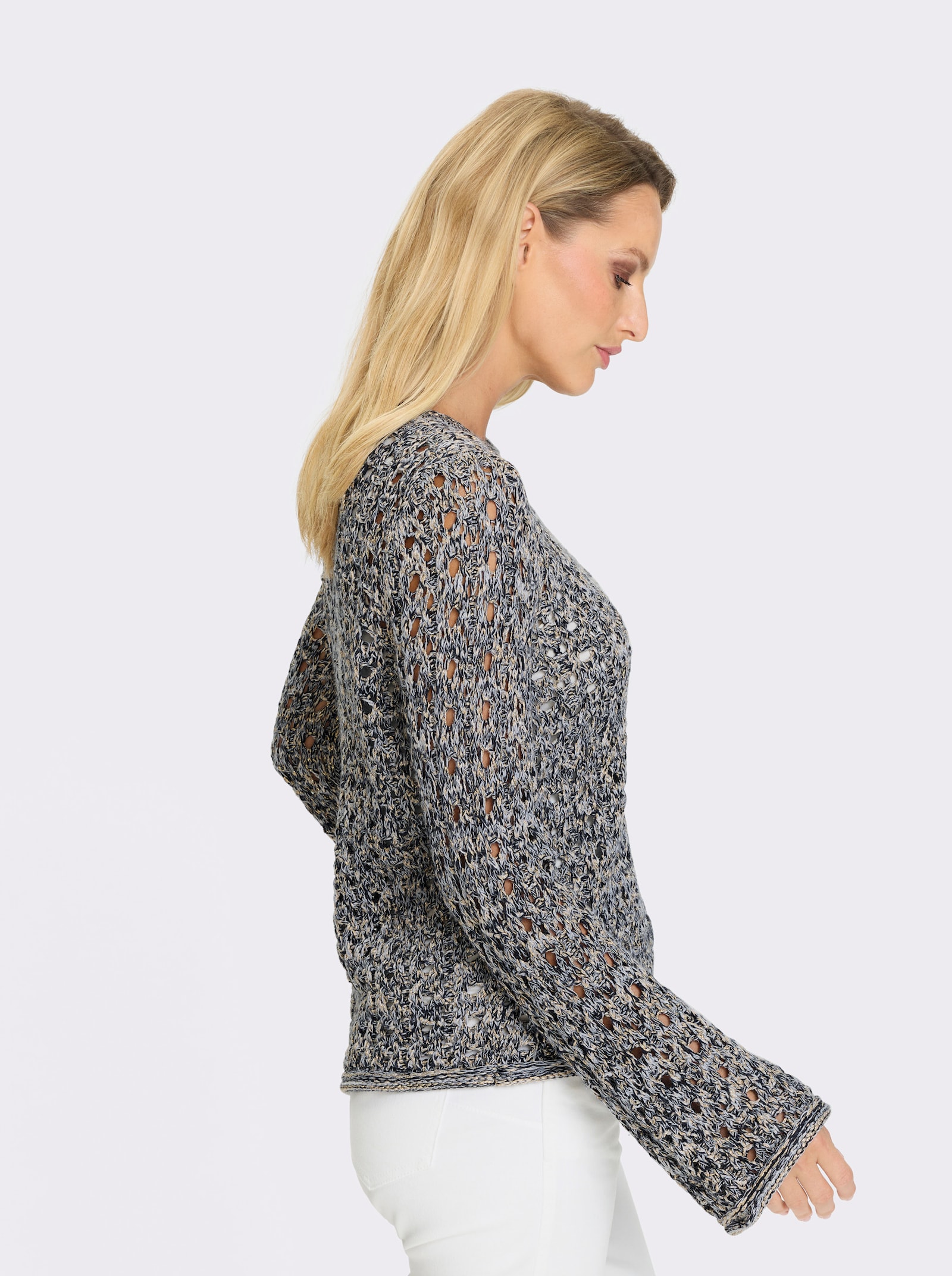 heine Ajourpullover - schwarz-weiß-gemustert