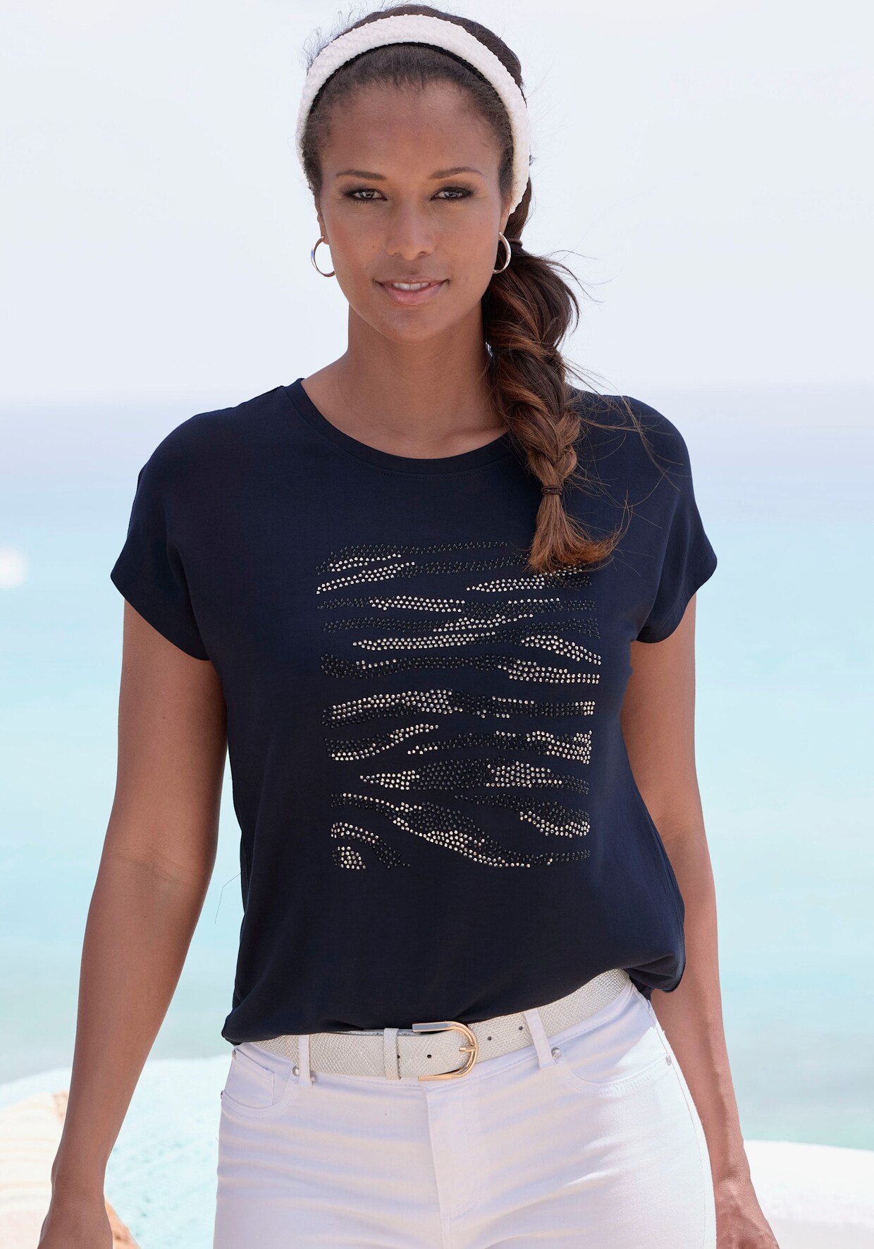 LASCANA Shirt met ronde hals - zwart, zilver