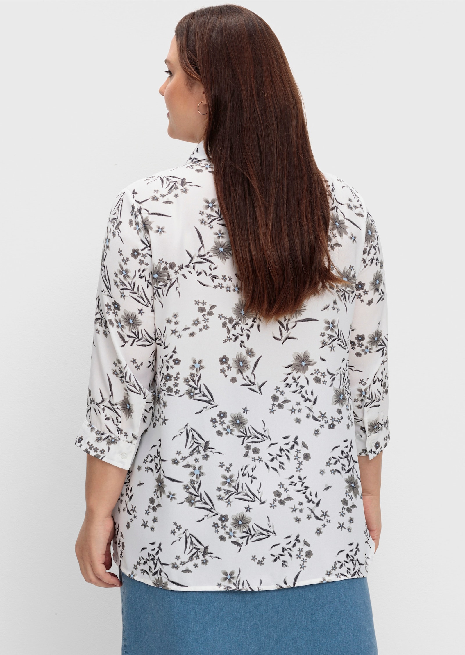 Longbluse mit Blümchen-Print - weiß-bedruckt
