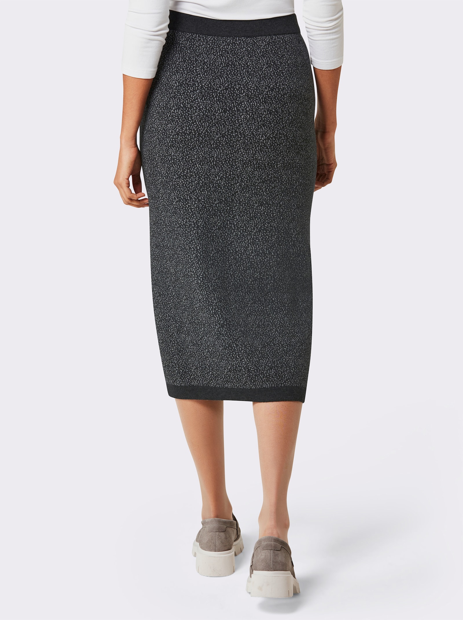 CREATION L PREMIUM Strickrock mit seitlicher Zierknopfleiste und Schlitz - graphit-grau-gemustert