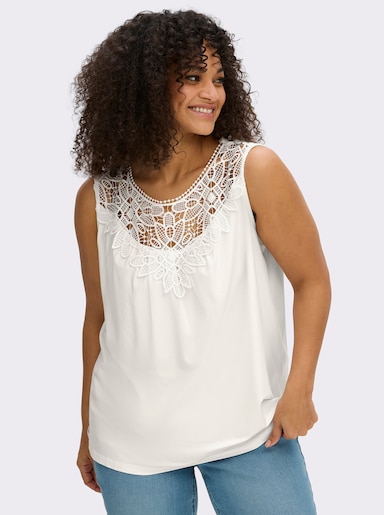 Shirttop mit Spitze am Ausschnitt - ecru