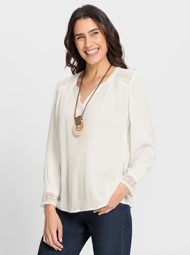 Crinklebluse mit Spitzendetails - ecru