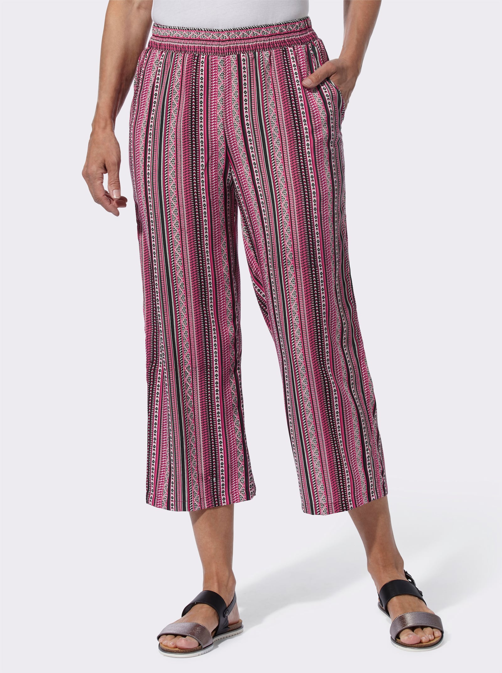 Culotte mit zwei Taschen - fuchsia-moos-gestreift + malve