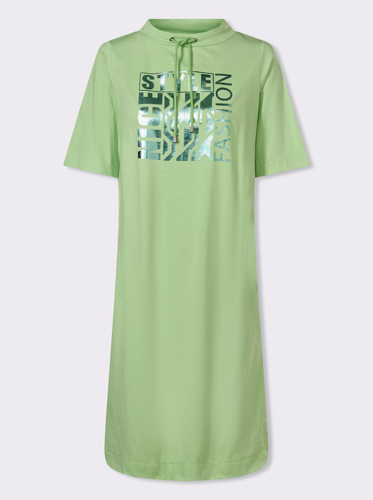 Jerseykleid mit abgerundeten Seitenschlitzen - reseda