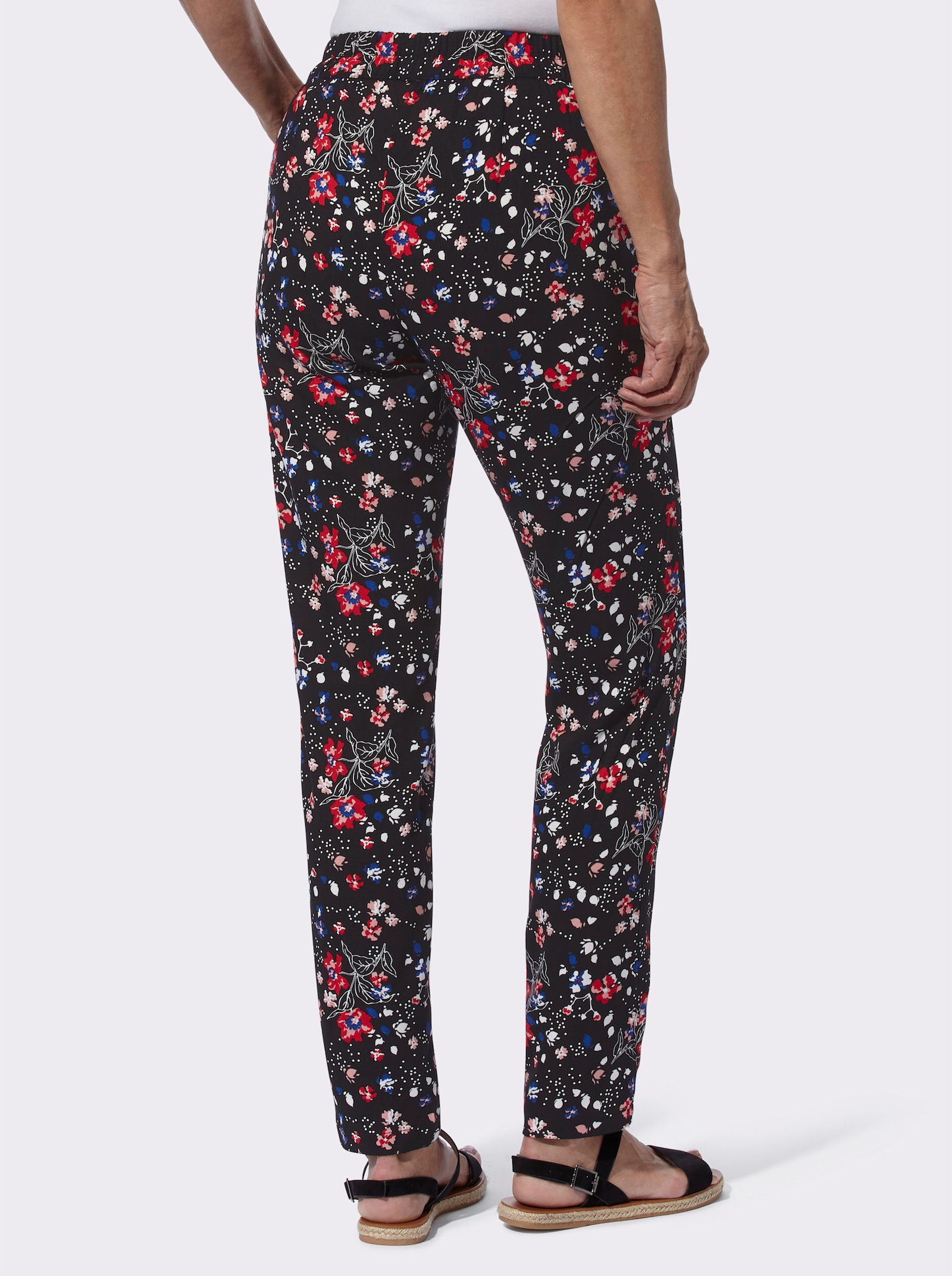Schlupfhose mit floralem Druck - schwarz-erdbeere-bedruckt