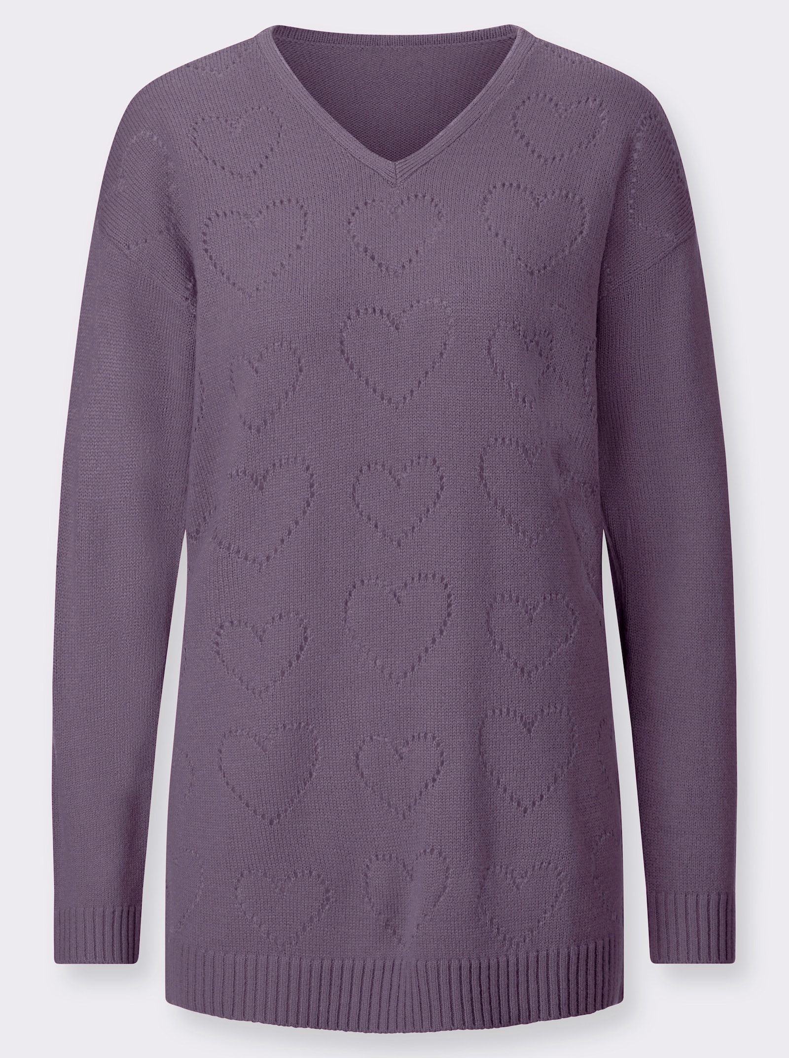 Longpullover mit Ajour-Herzchen - feige