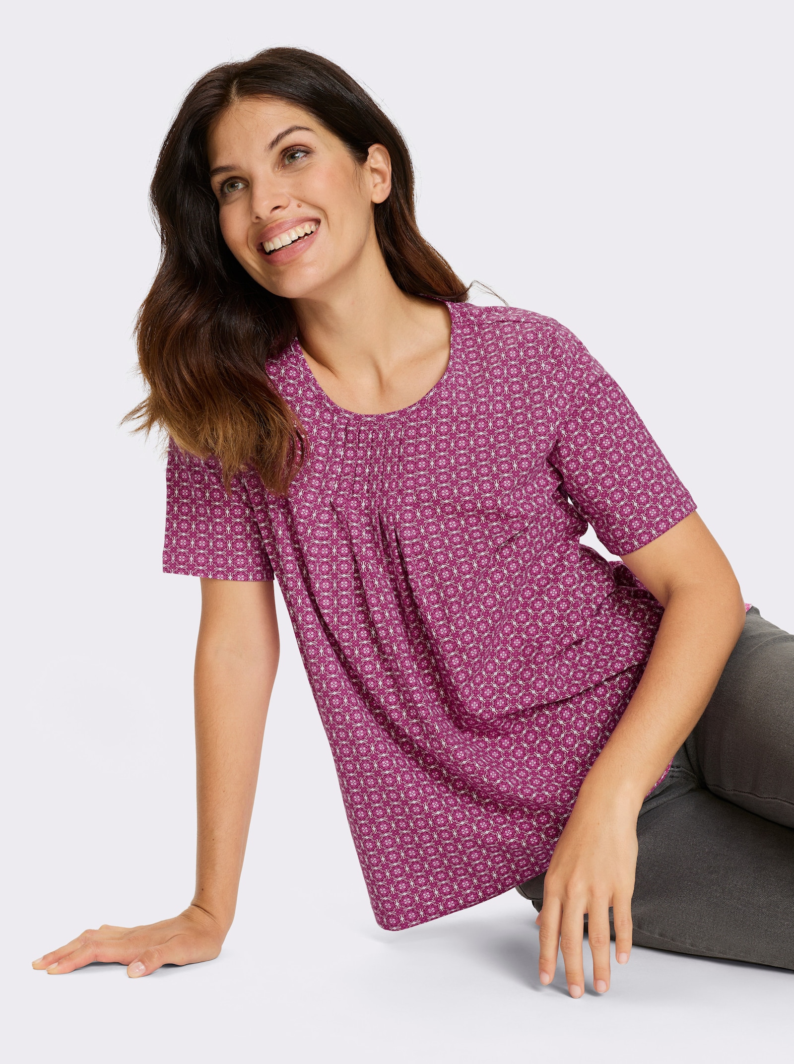 Kurzarmshirt mit Biesenpartie - erika-weiß-bedruckt