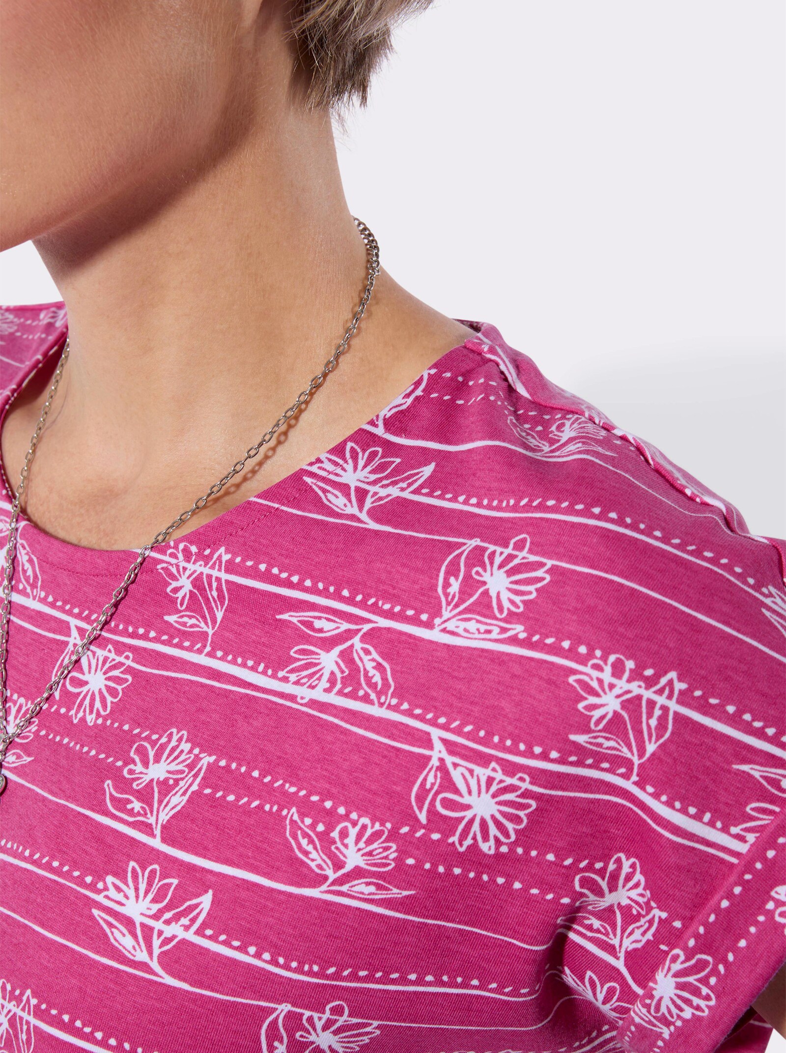 Shirt mit überschnittenen Schultern - fuchsia-weiß-bedruckt