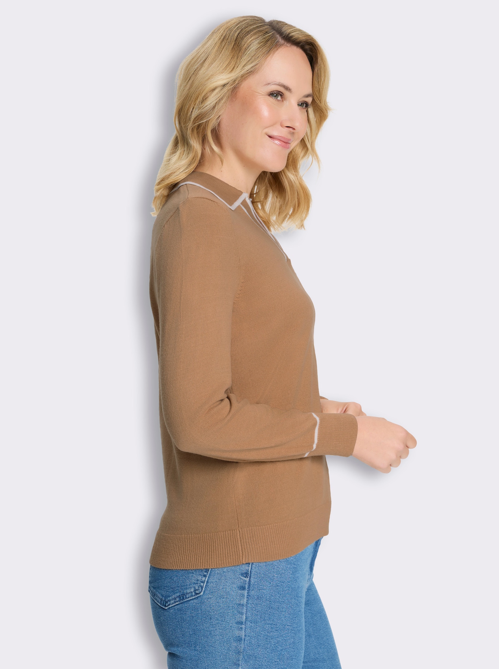 Polopullover mit Kontrast-Details - camel