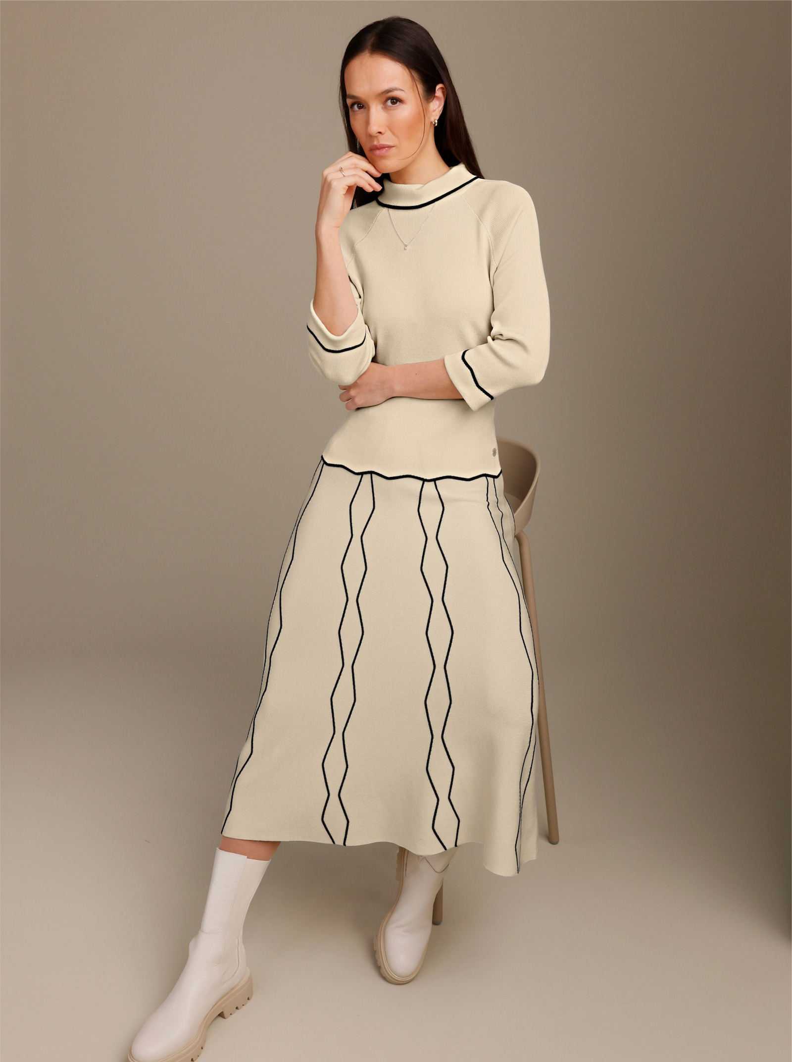 CREATION L PREMIUM Strickrock mit 70% Lyocell - champagner-schwarz