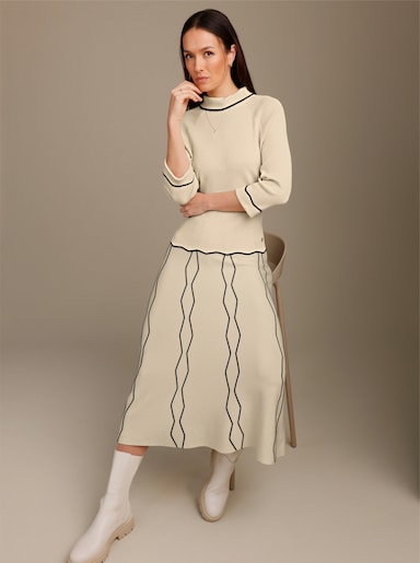 CREATION L PREMIUM Rollkragenpullover mit gewellte Abschlüssen - champagner-schwarz