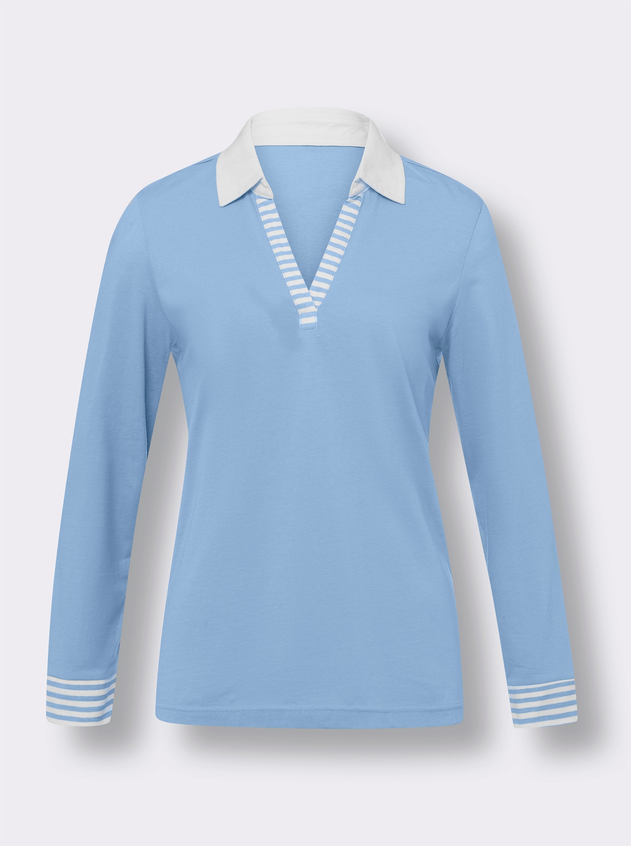 Langarmshirt - himmelblau-weiss