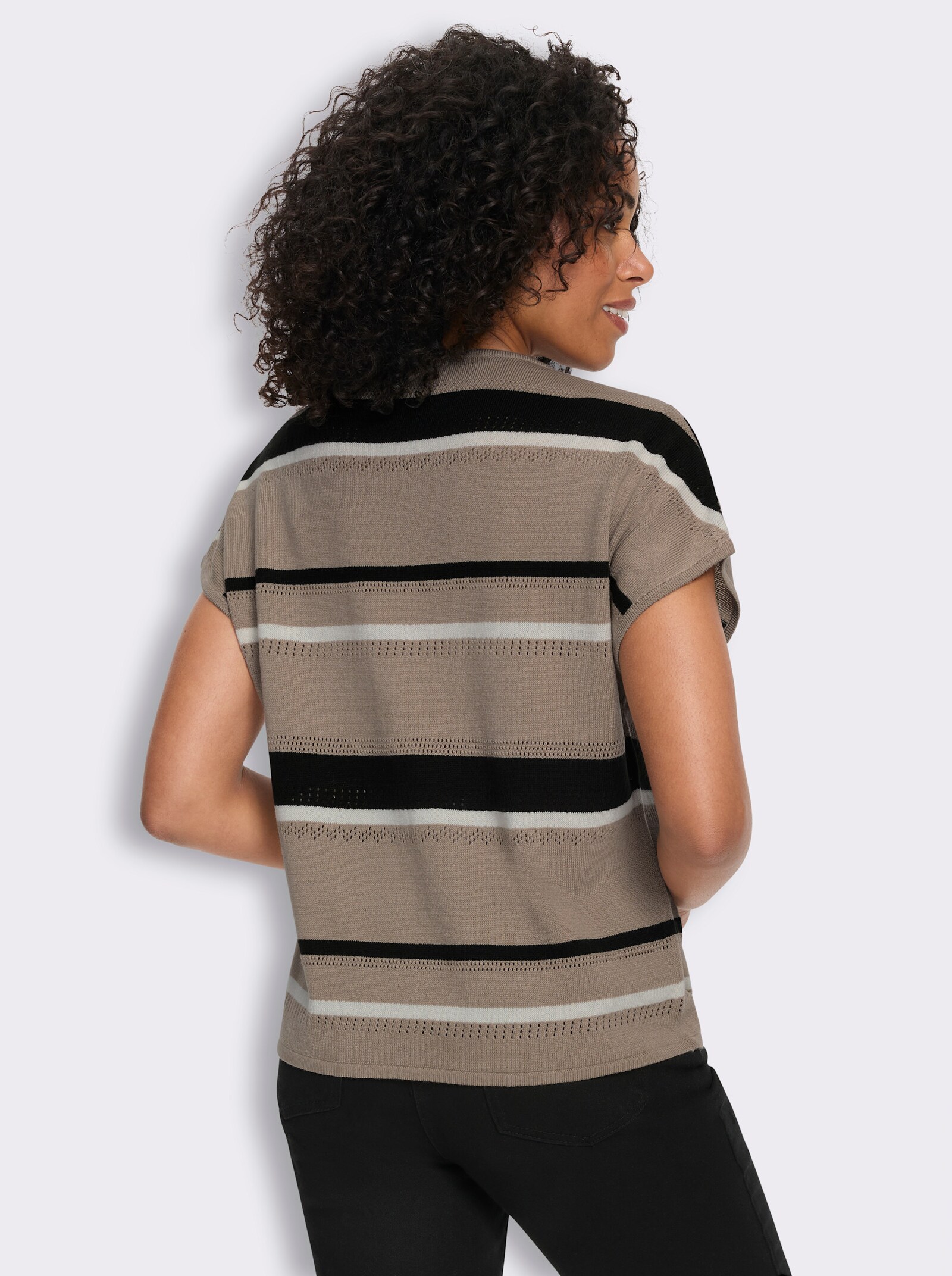 Kurzarmpullover mit Ajourmuster - sesam-schwarz-gemustert