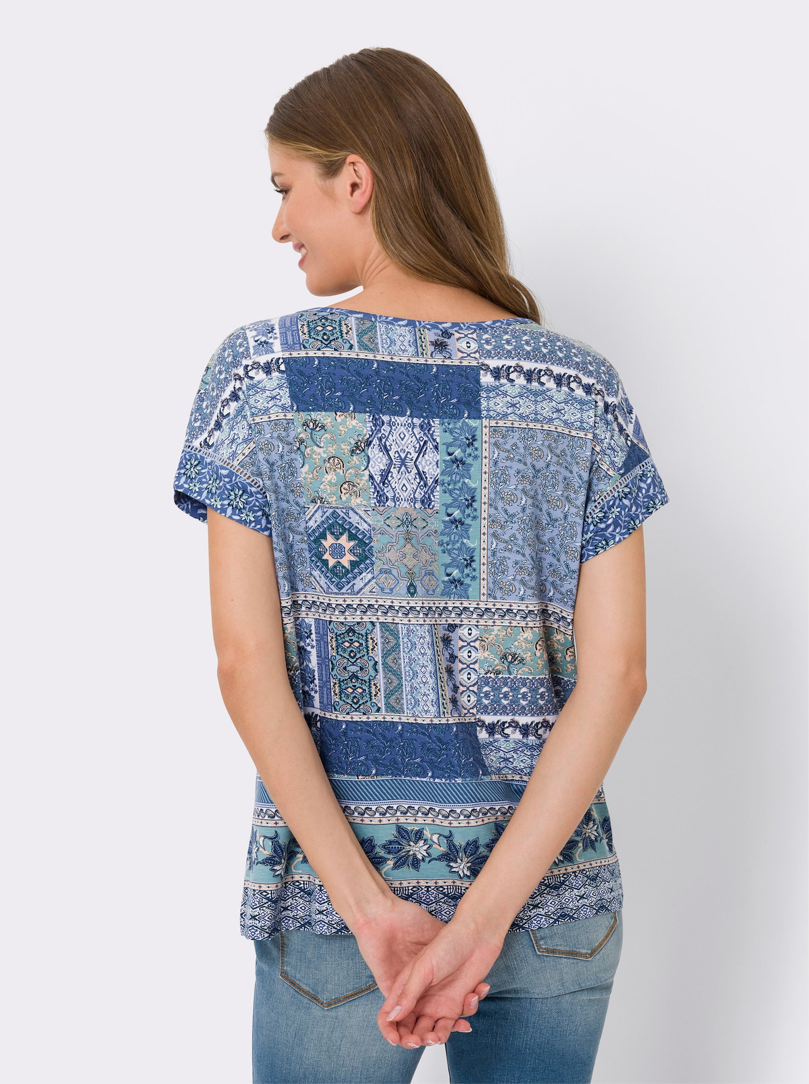 heine Kurzarmshirt in Patch-Optik - jeansblau-bleu-bedruckt