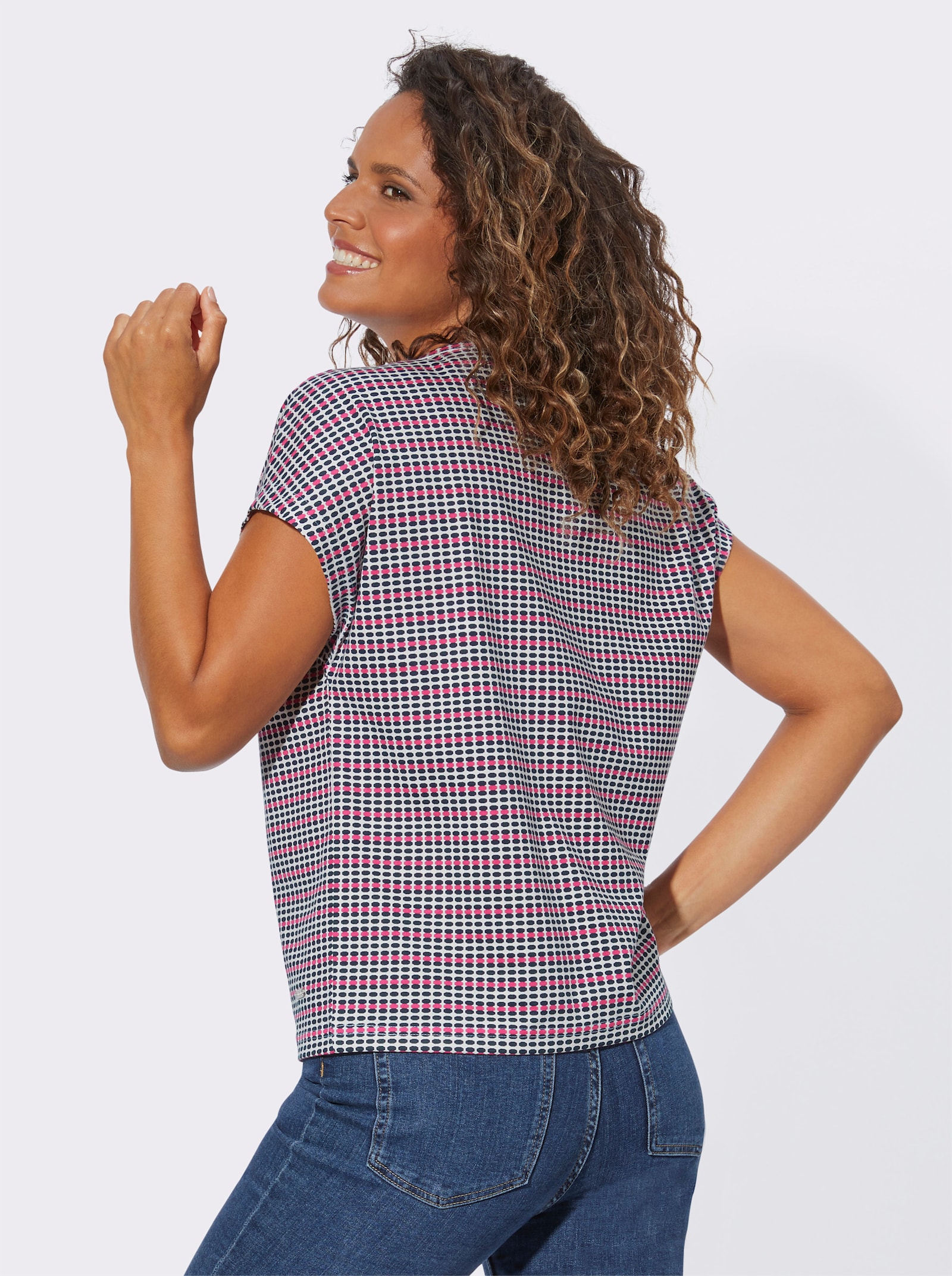 Print-Shirt mit Minimal-Dessin - marine-fuchsia-geringelt