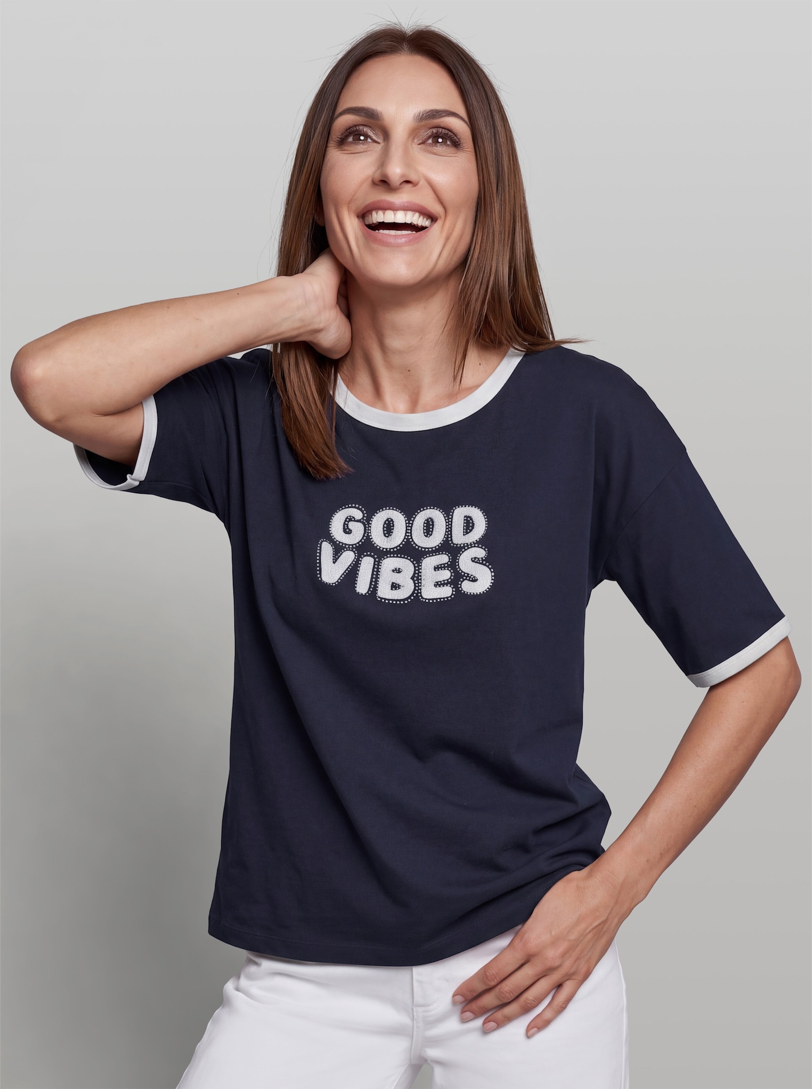 heine Kurzarmshirt mit Applikation - marine