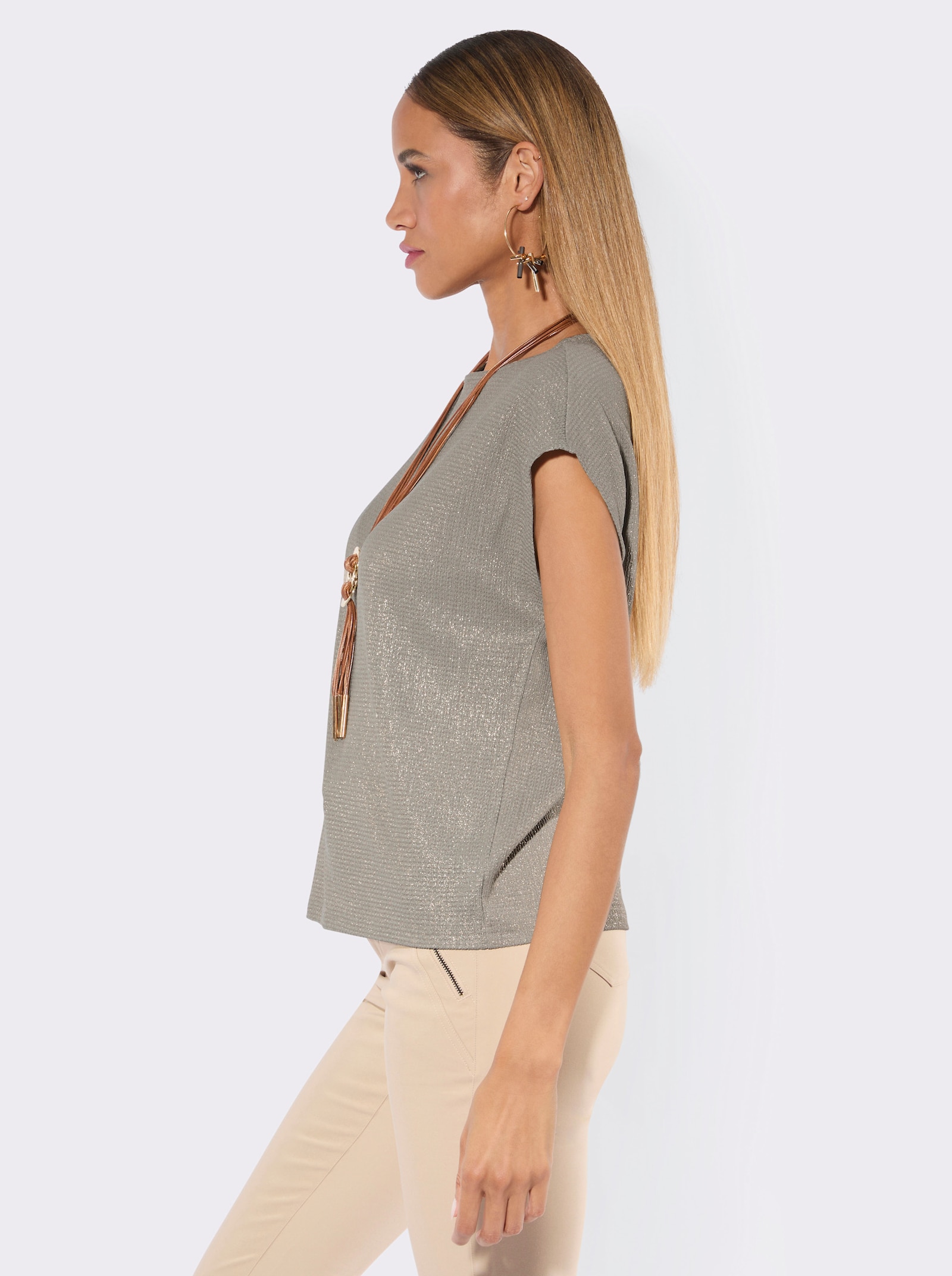 Print-Shirt im Jacquardmuster - sand