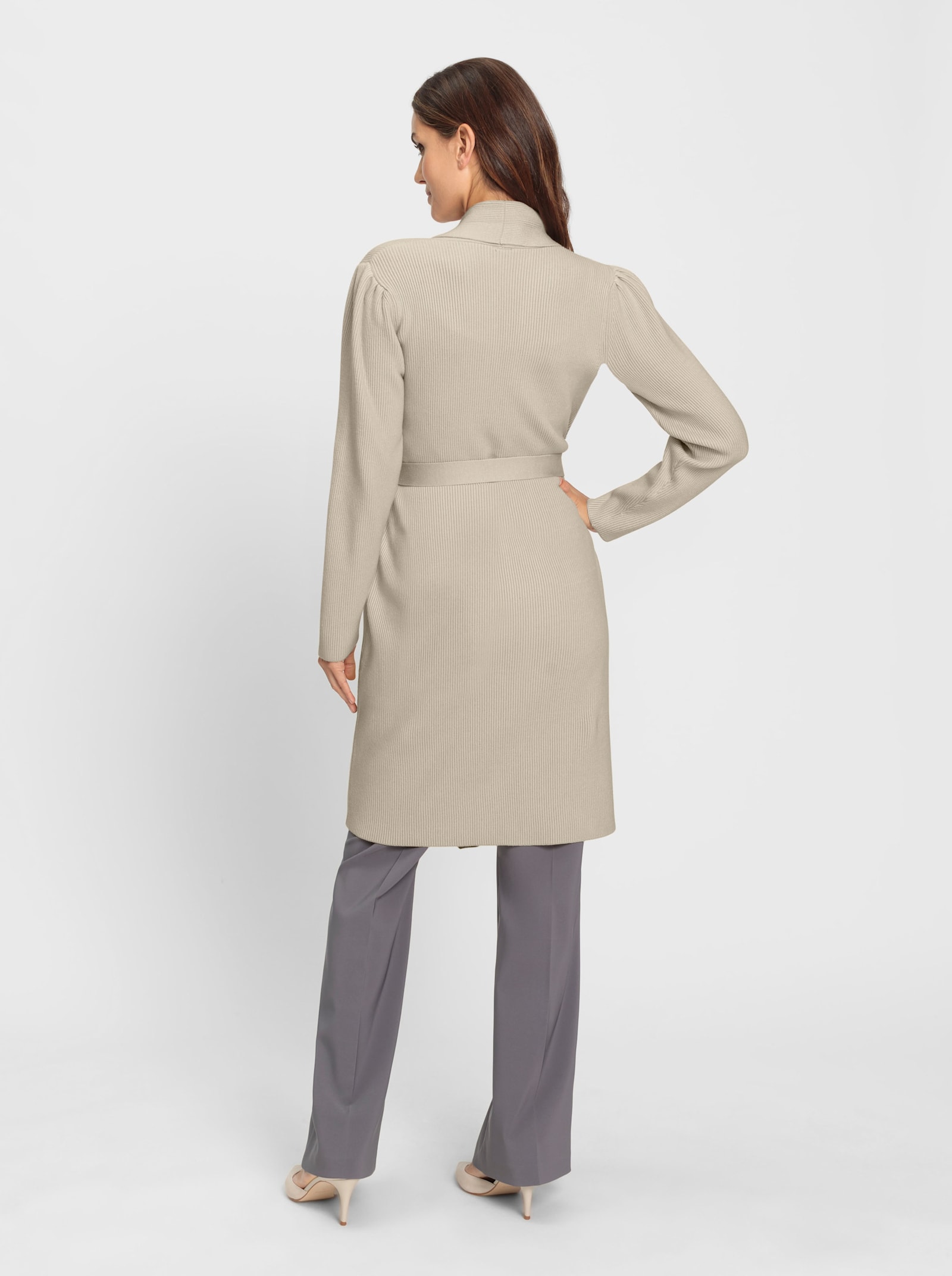 heine Veste longue en tricot avec motif en côte perlée - sable