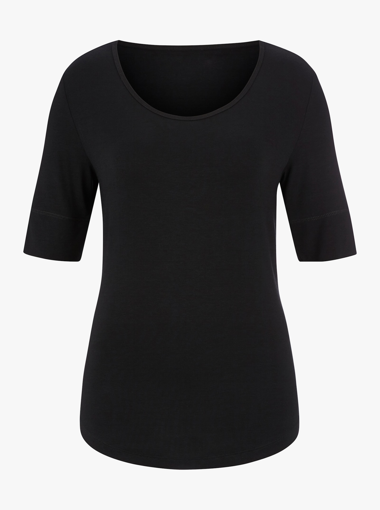 T-Shirt mit zweilagigem Ärmelbündchen - schwarz